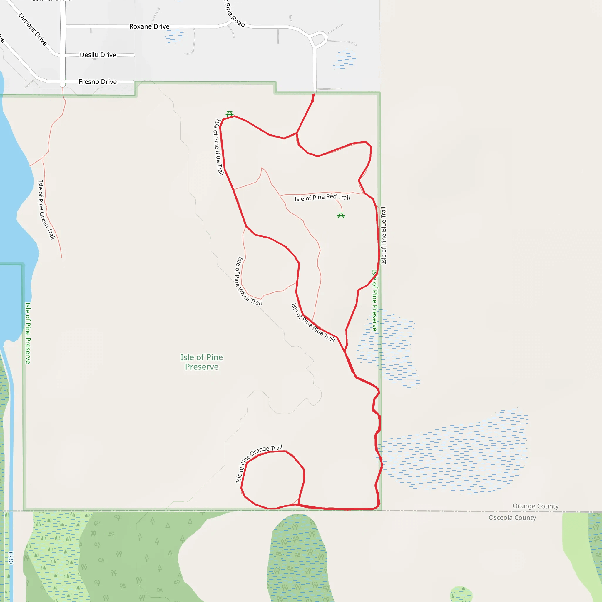 Isle of Pine Blue and Orange Loop Trail mobile static map