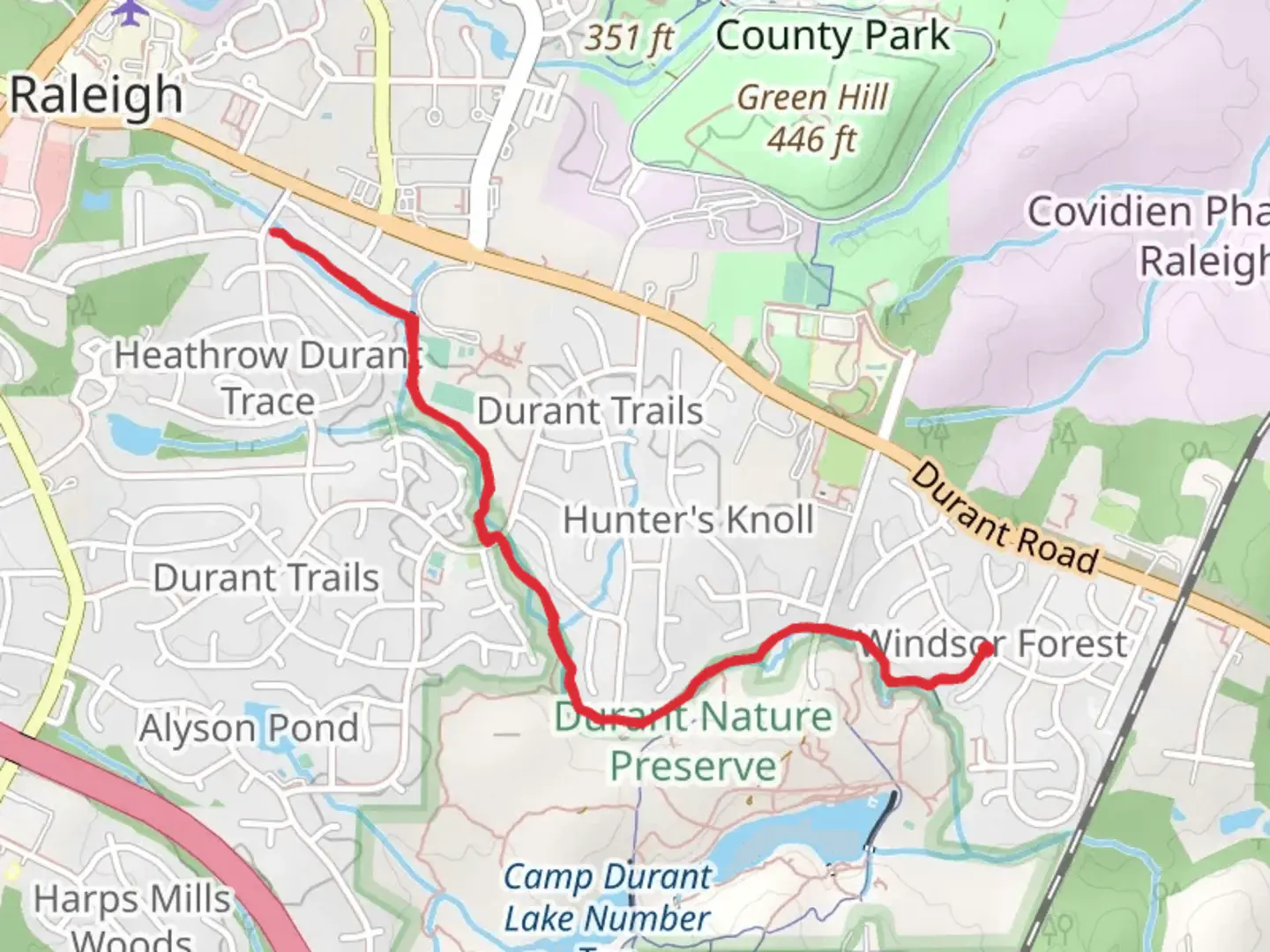 An image depicting the trail Simms Branch Trail and its surrounding area.