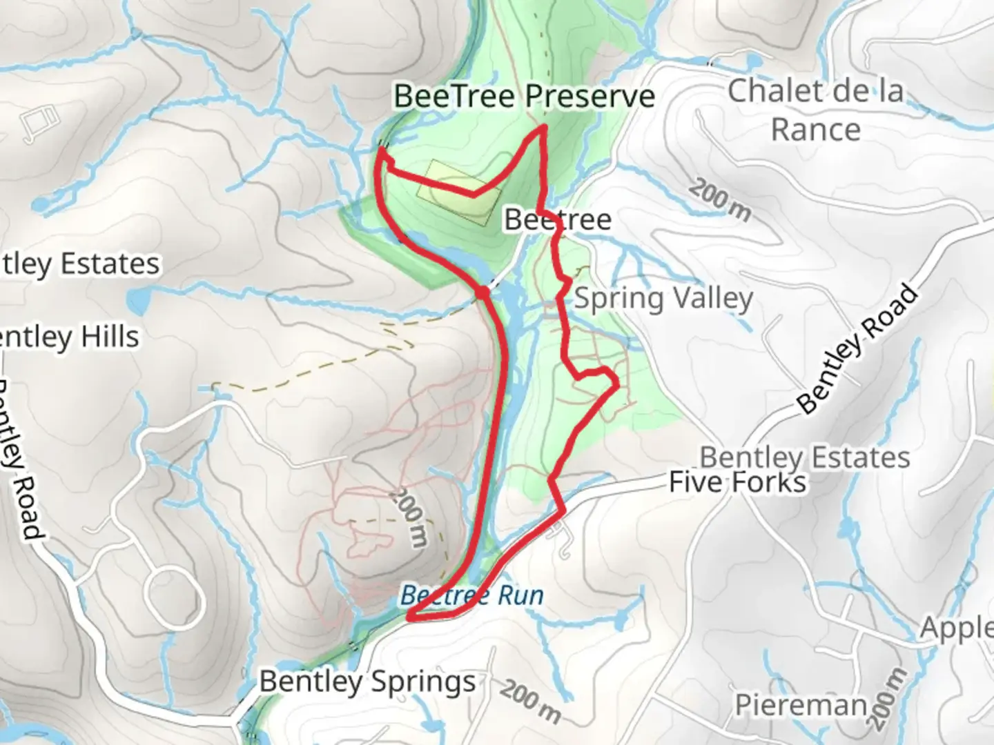 An image depicting the trail Red Trail and Torrey C Brown Trail Loop and its surrounding area.