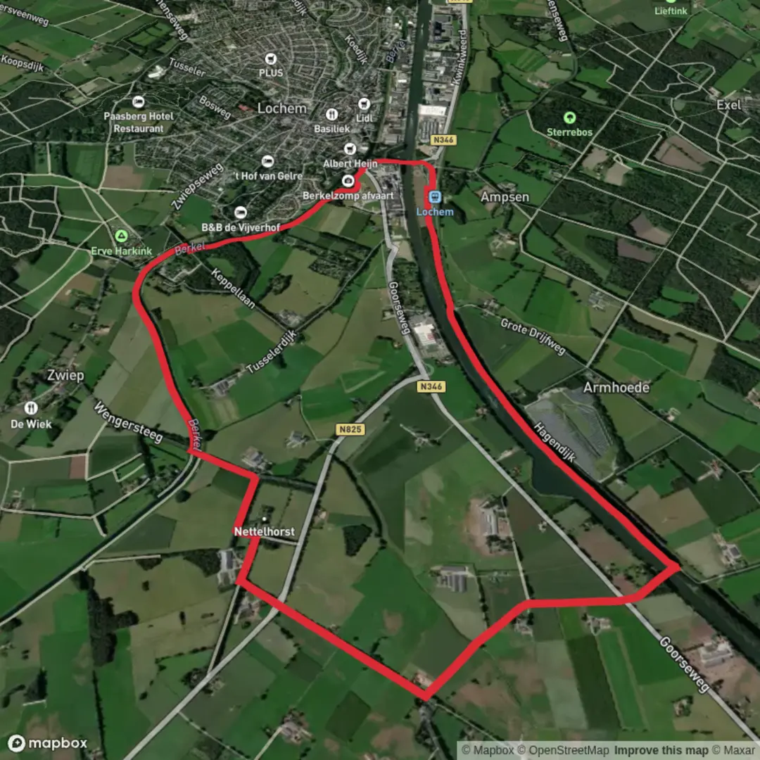 An image depicting the trail Nettelhorst Route and Lochemse Bergen Loop and its surrounding area.
