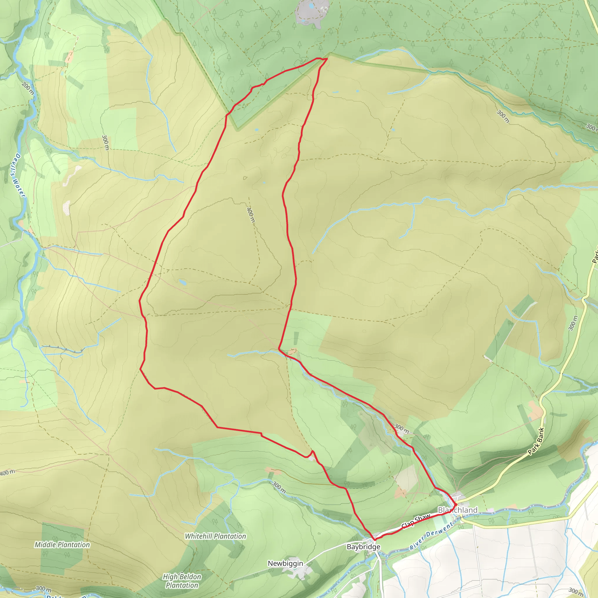 Warlaw Pike and Birkside Fell from Blanchland mobile static map