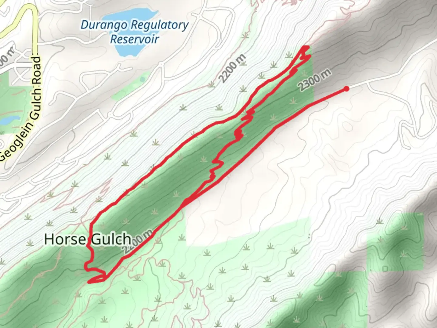An image depicting the trail Horse Gulch Road and Hyper-Extended Ridge Trail and its surrounding area.