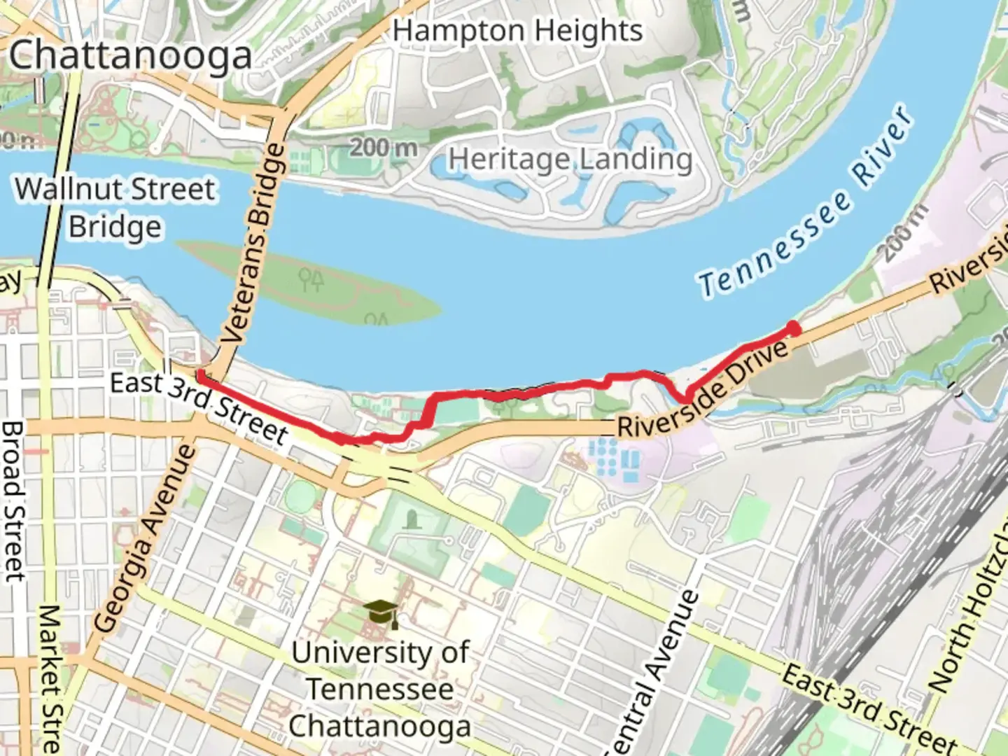 An image depicting the trail The Tennessee Riverwalk and its surrounding area.