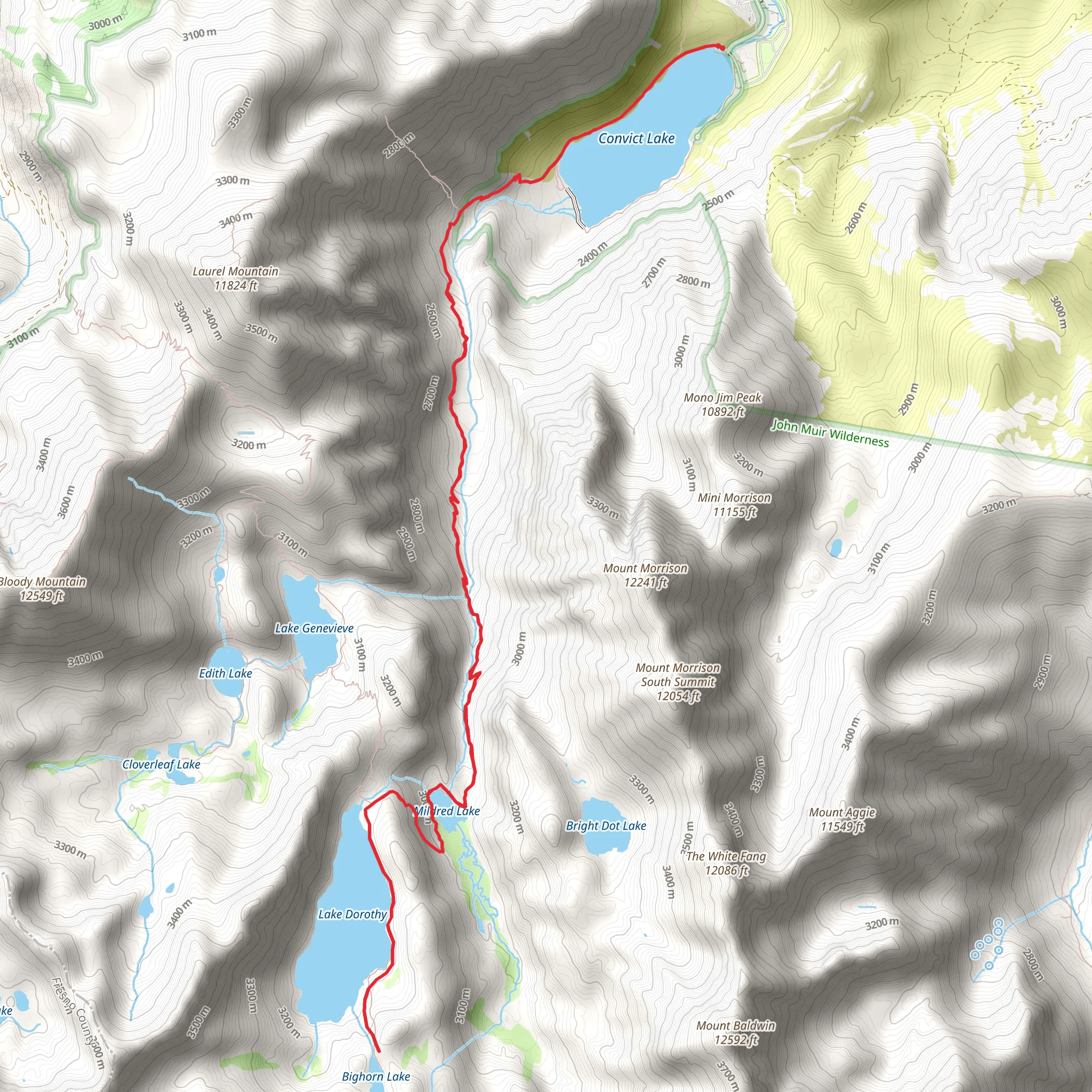 Convict Lake to Dorothy Lake Trail mobile static map