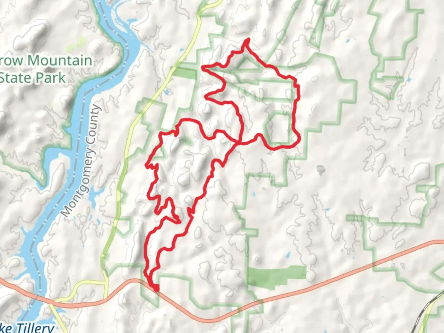 An image depicting the trail Walker Mountain and Lick Mountain via Uwharrie Trail and its surrounding area.
