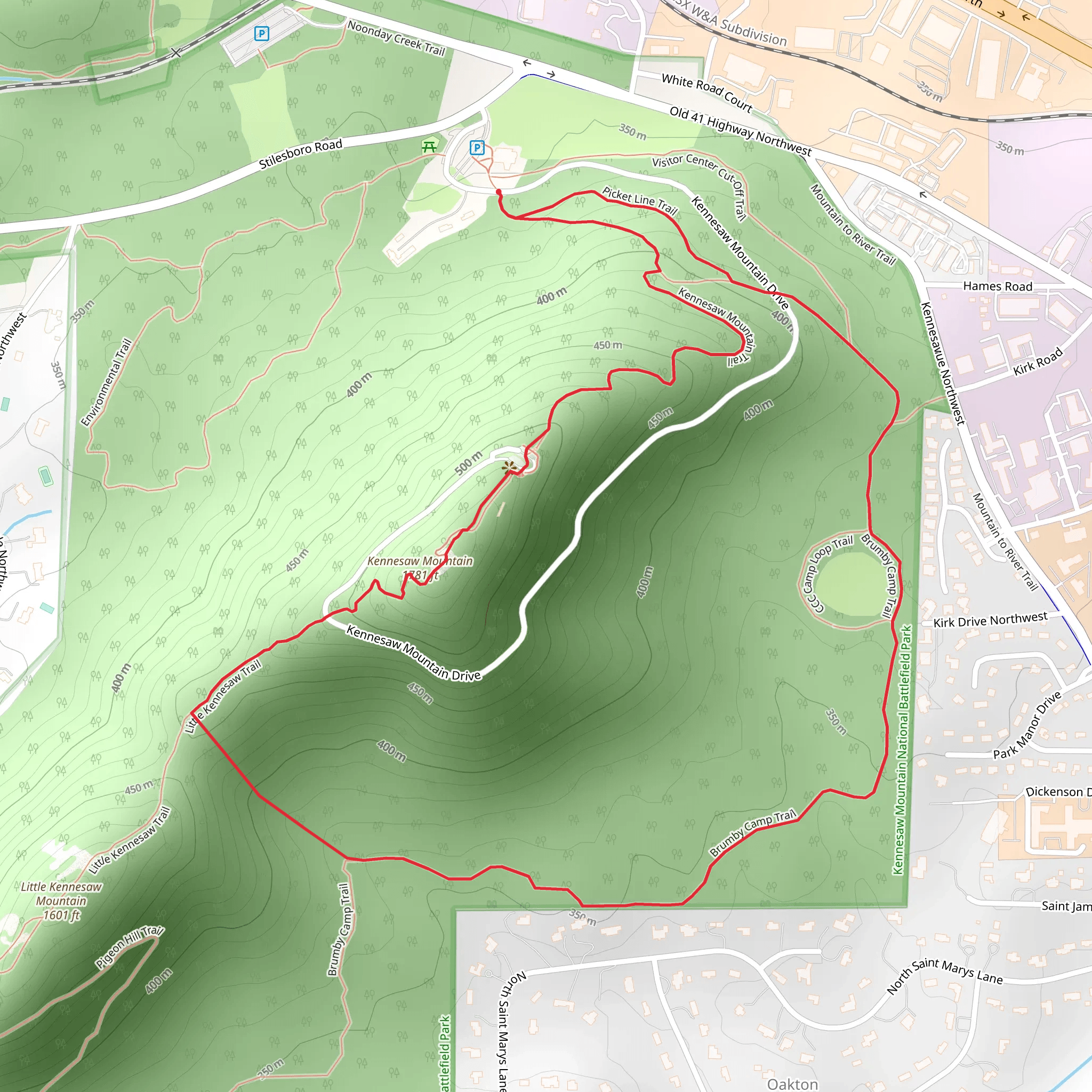 Kennesaw Mountain and Picket Line Loop Trail mobile static map