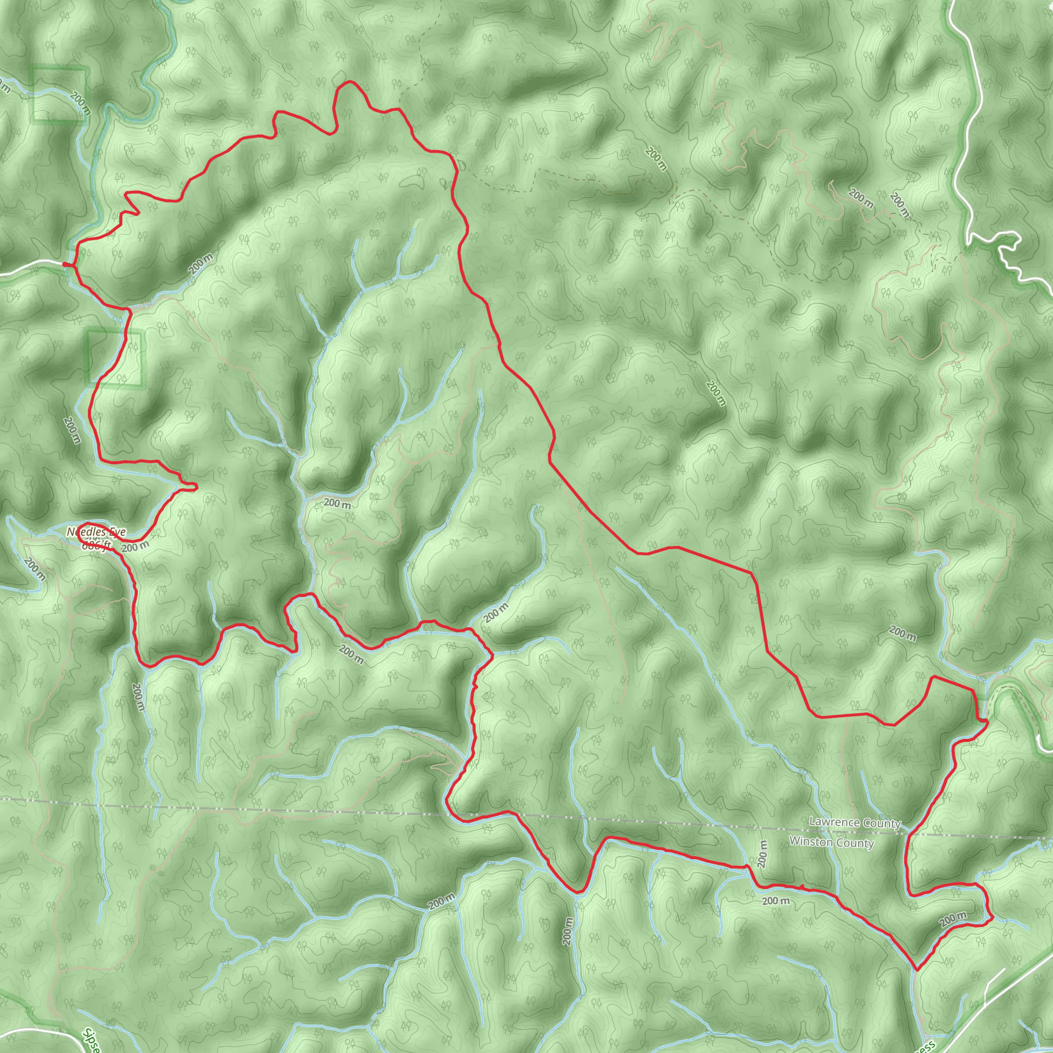 Borden Creek Wild Hiking and Sipsey Wild Hiking Loop Trail mobile static map