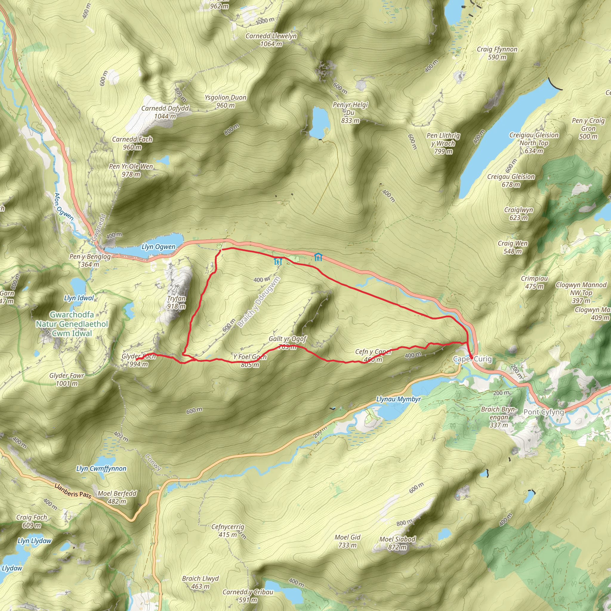 Glyder Fach from Capel Curig mobile static map