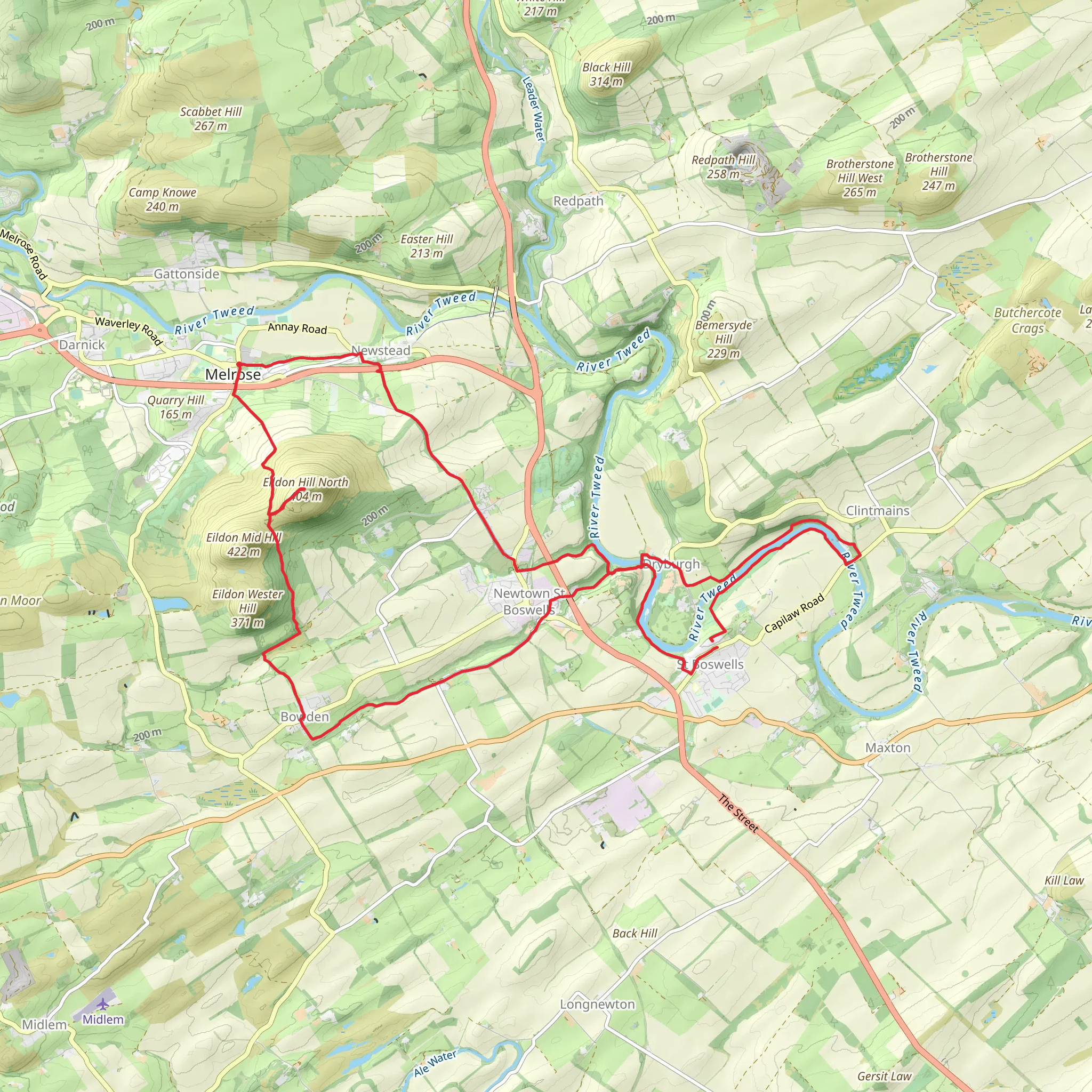 Eildon Hills and River Tweed Loop mobile static map