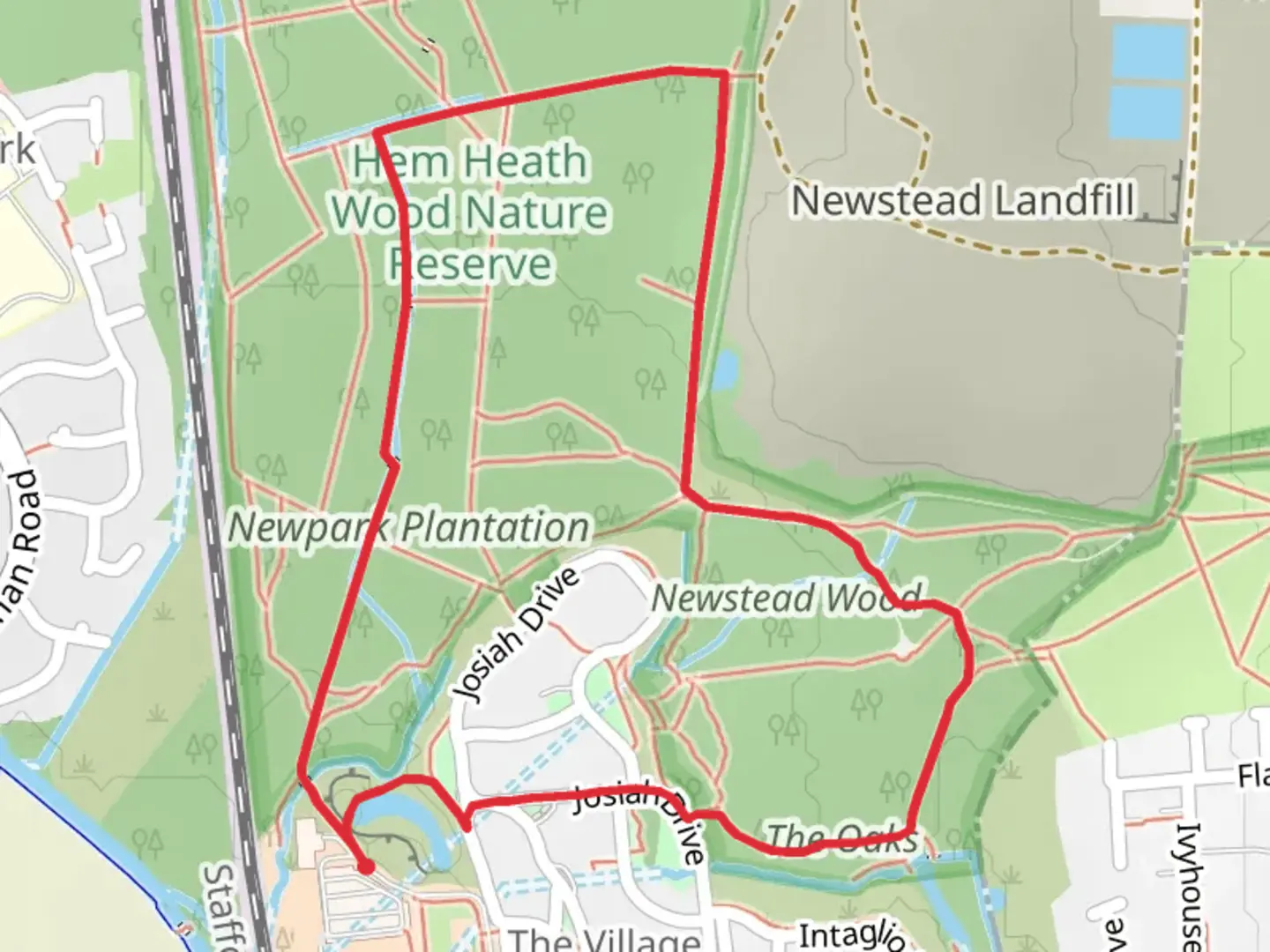An image depicting the trail Newpark Plantation Loop and its surrounding area.