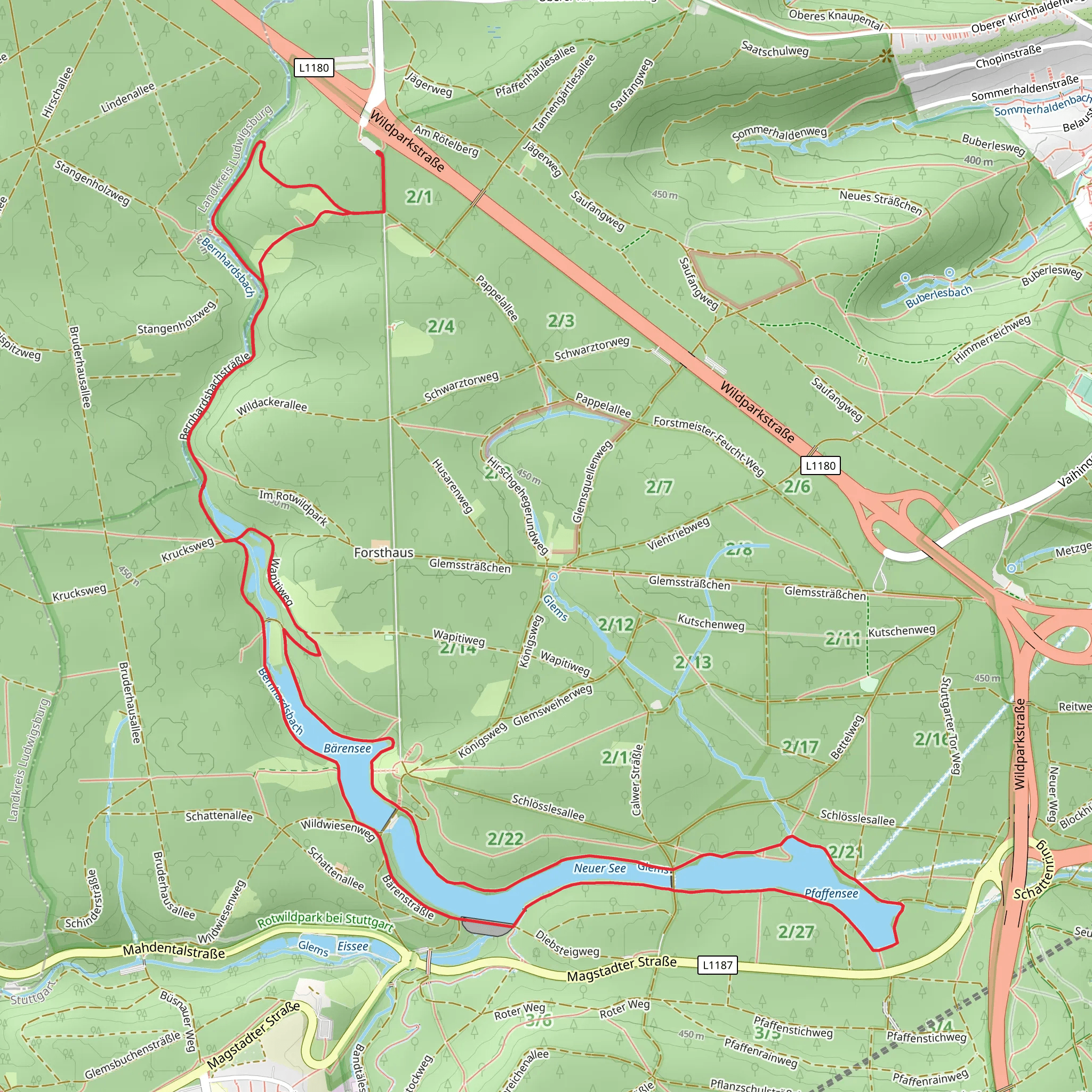 Pfaffensee Loop via Bernhardsbachsträßle mobile static map