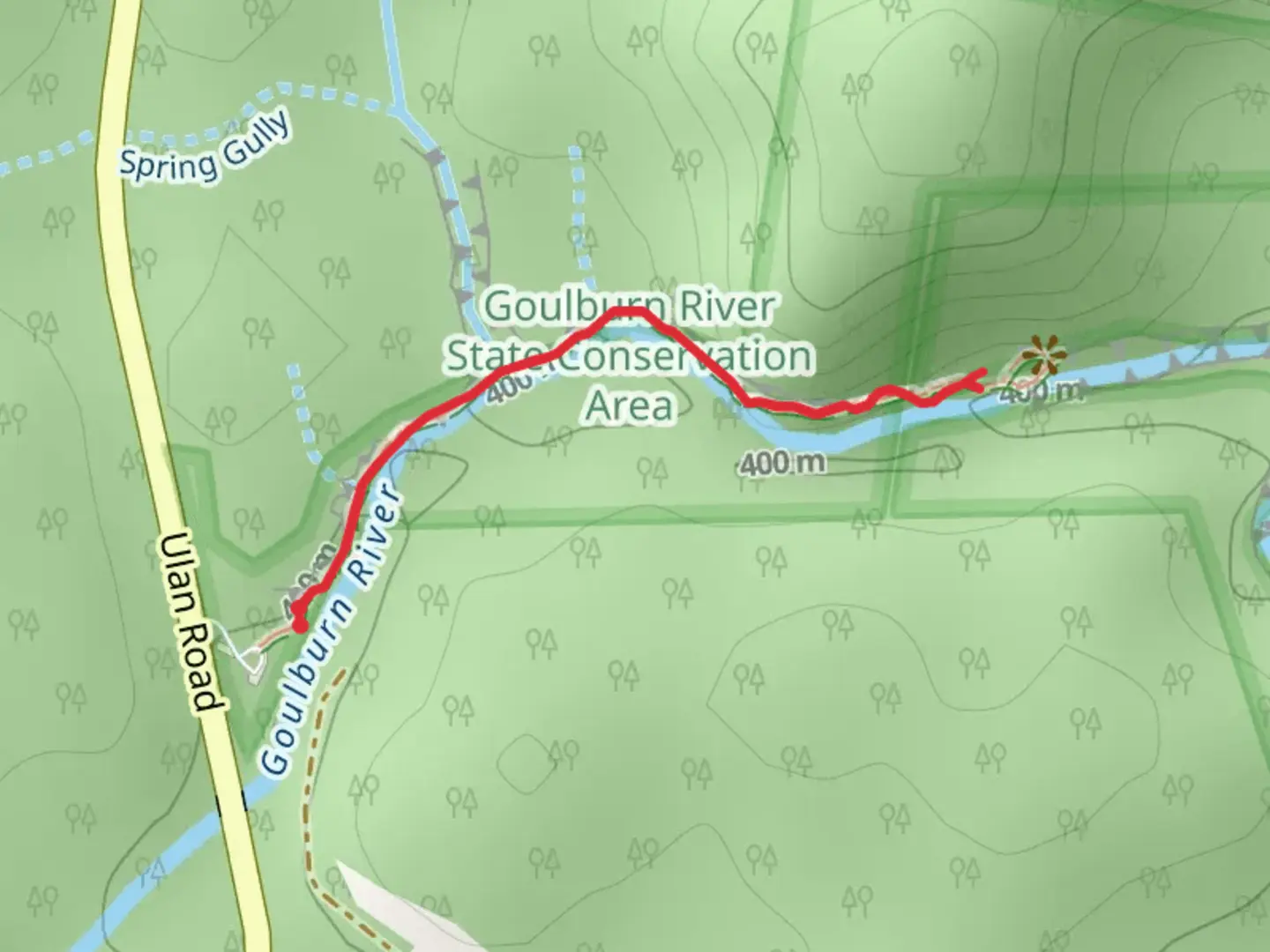 An image depicting the trail The Drip Track and its surrounding area.