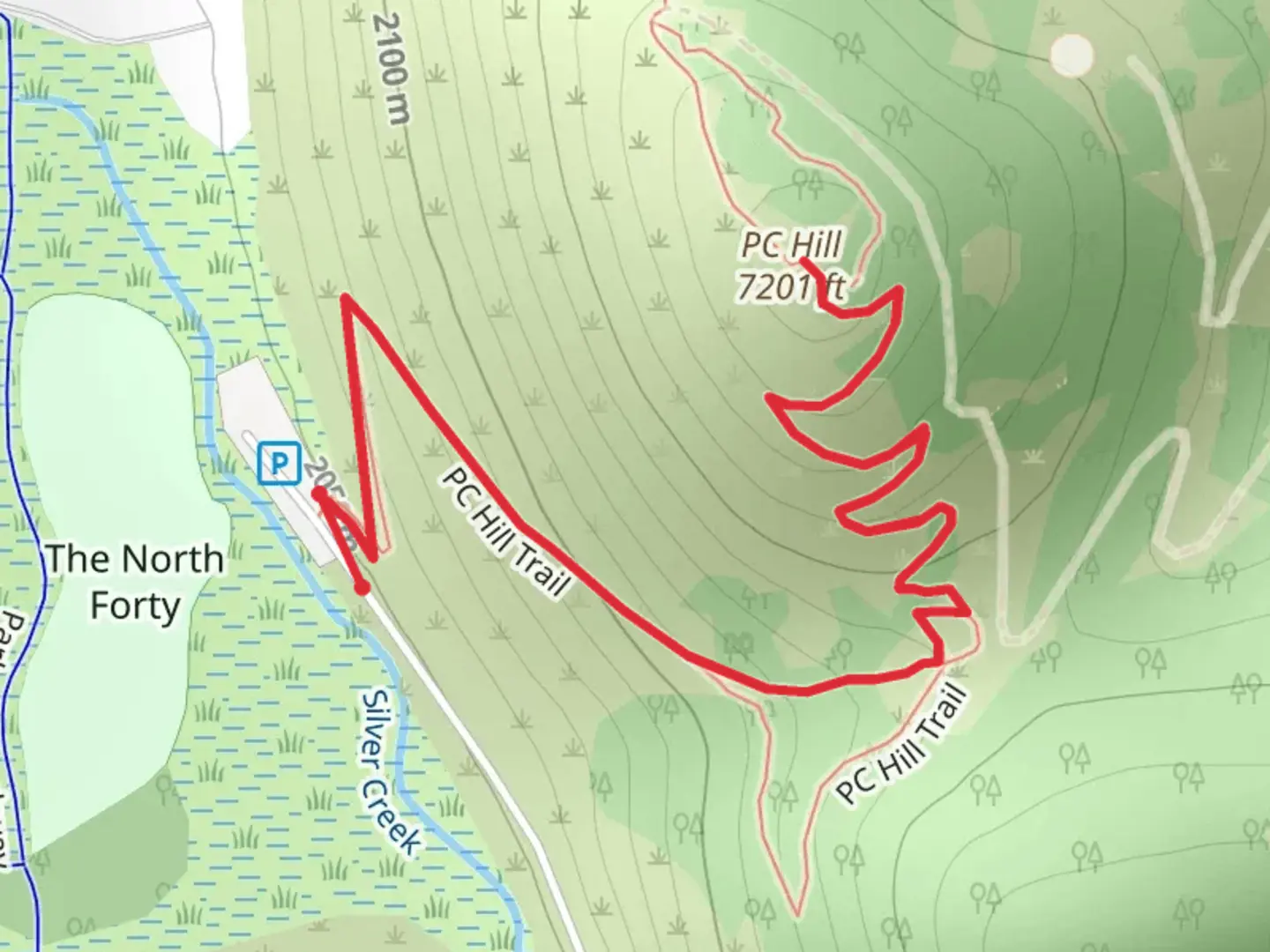 An image depicting the trail PC Hill Trail and its surrounding area.