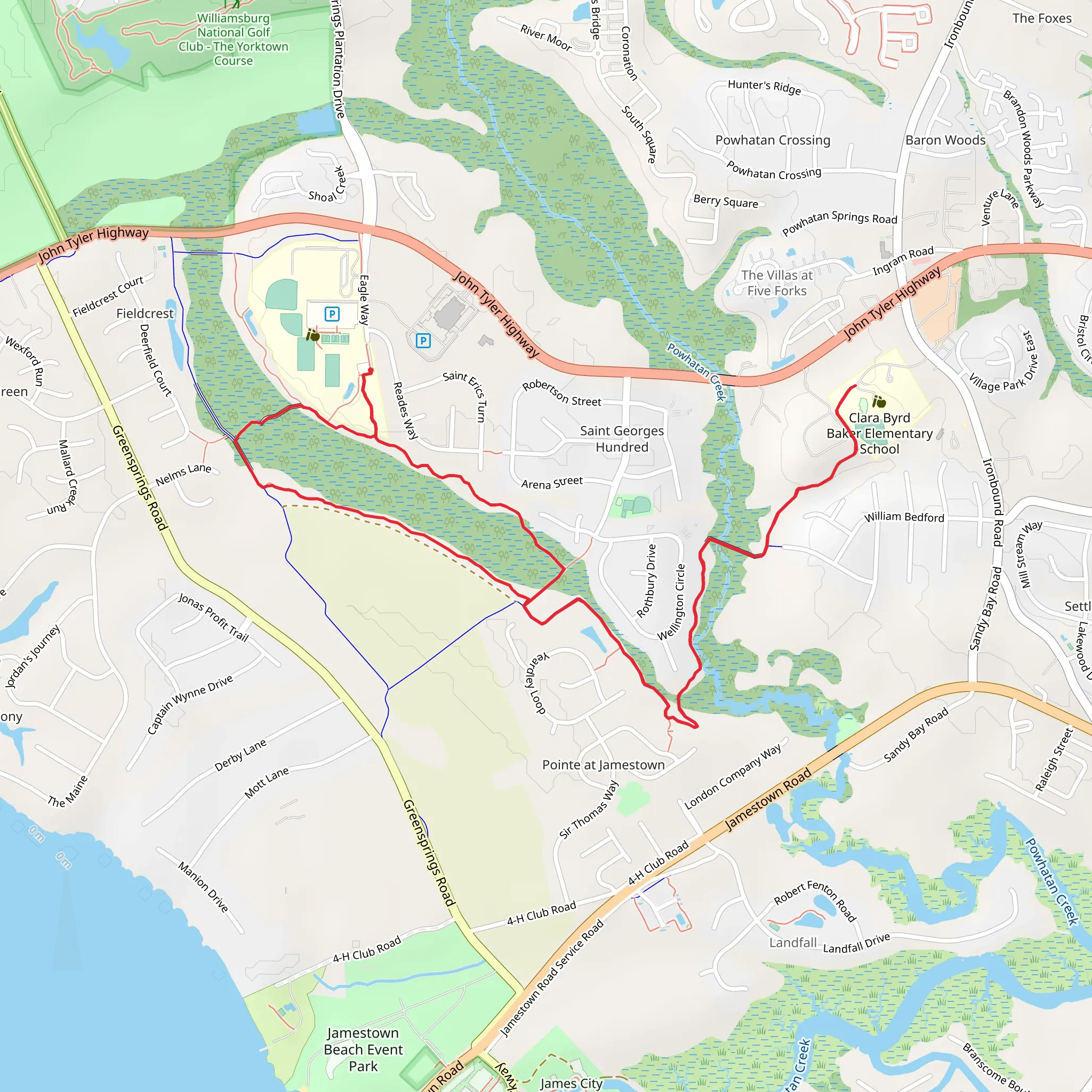 Greensprings Intreprative Traill and Powhatan Creek Trail Loop mobile static map