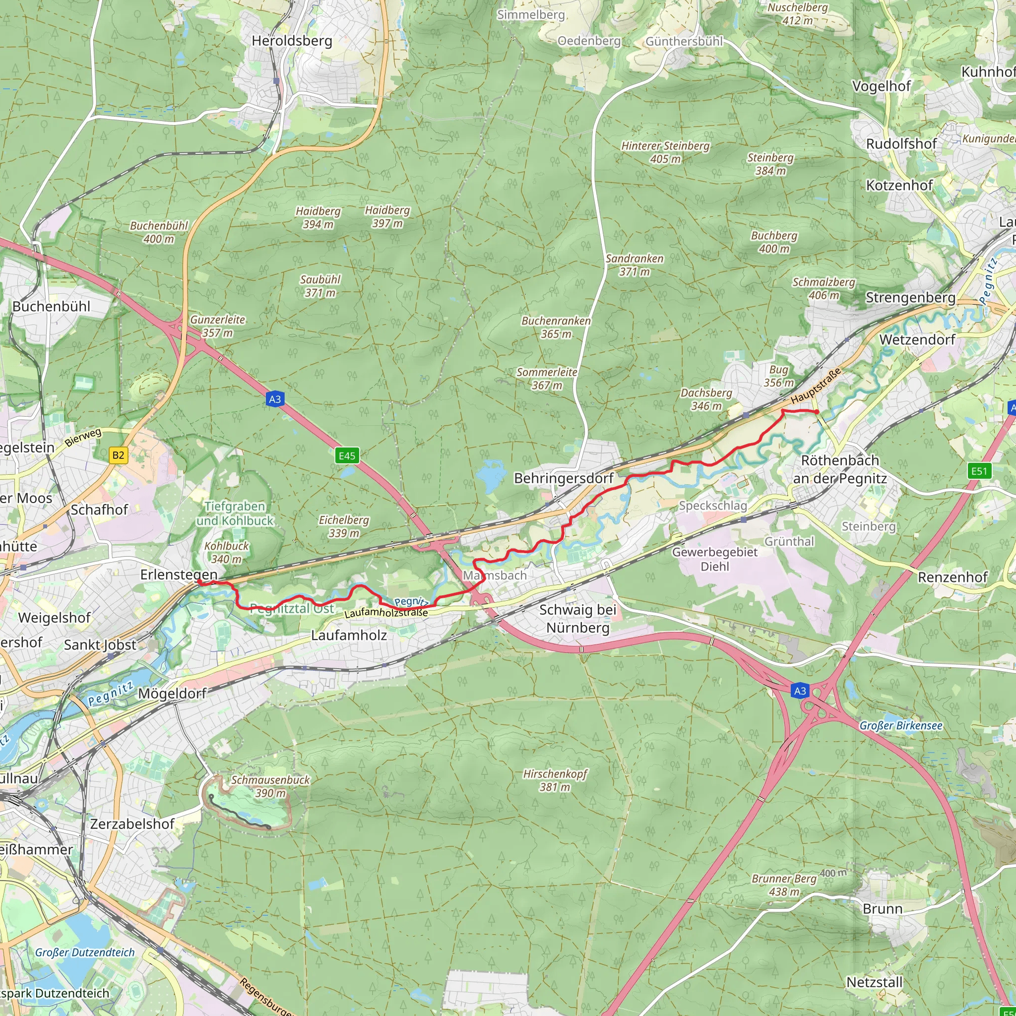 Erlenstegen to Rückersdorf Walk mobile static map
