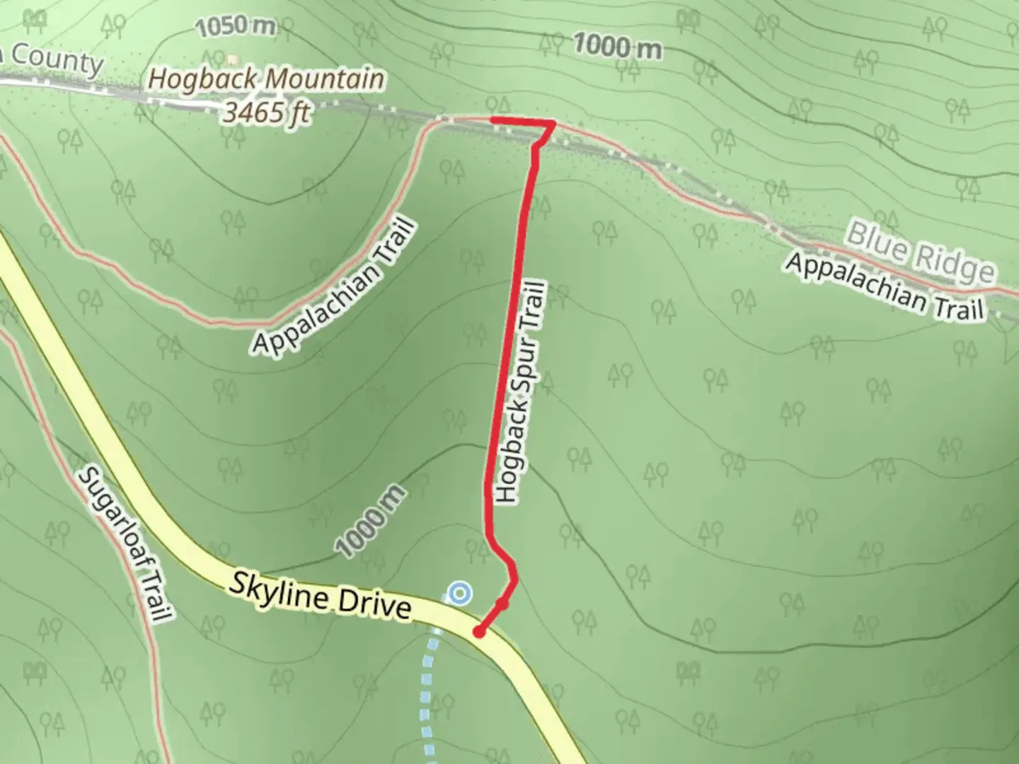 An image depicting the trail Hogback Spur Trail and its surrounding area.