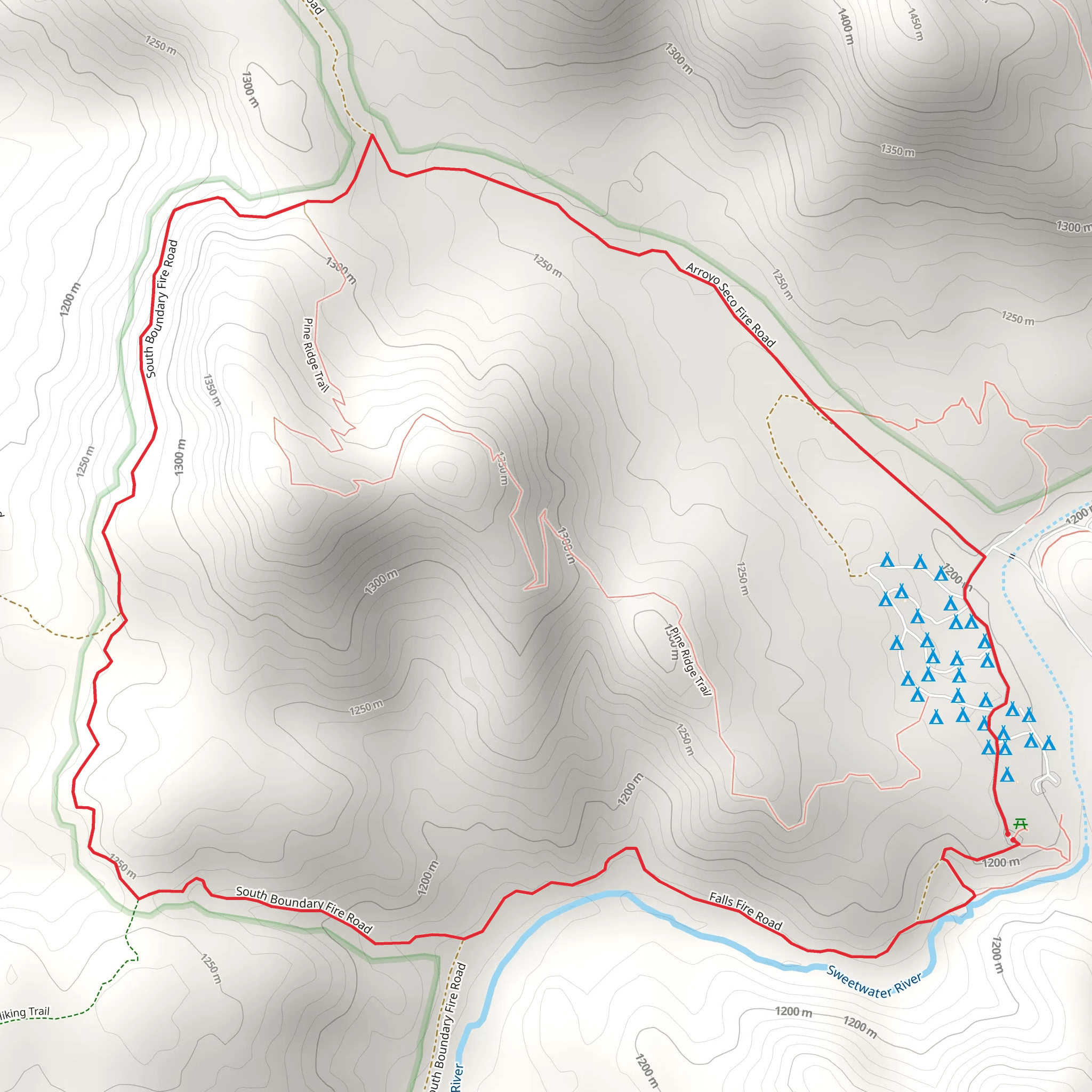 Falls Fire Road and South Boundary Fire Road Loop mobile static map