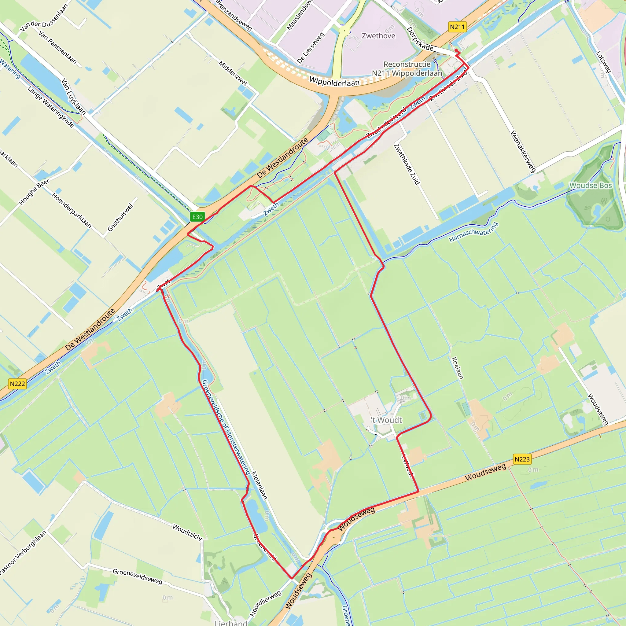 Zweth via Woudse Weg and Groeneveldsepad mobile static map