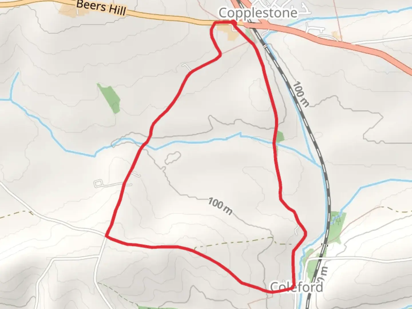 An image depicting the trail Copplestone Loop and its surrounding area.