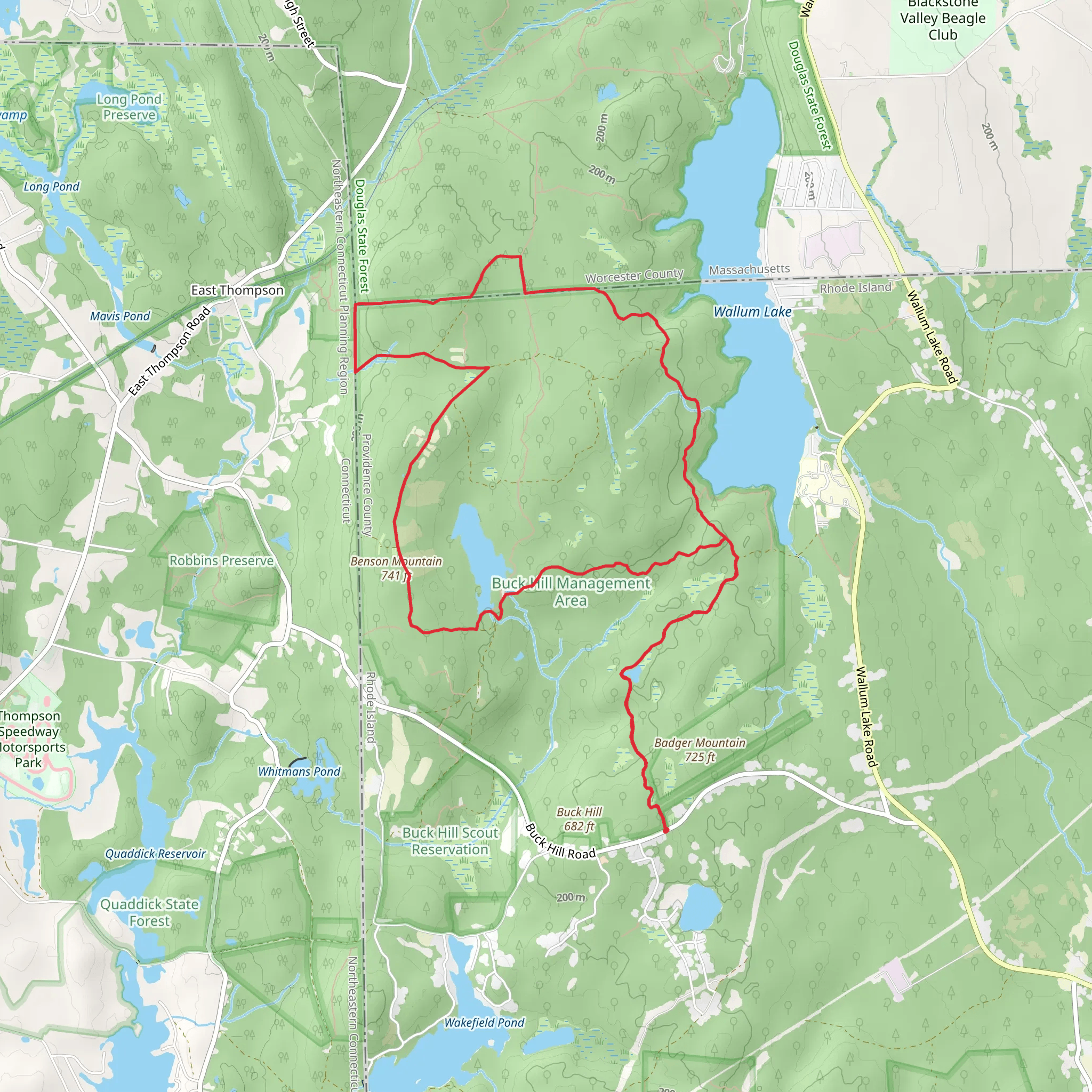 Buck Hill Pond and Midstate Trail Loop mobile static map