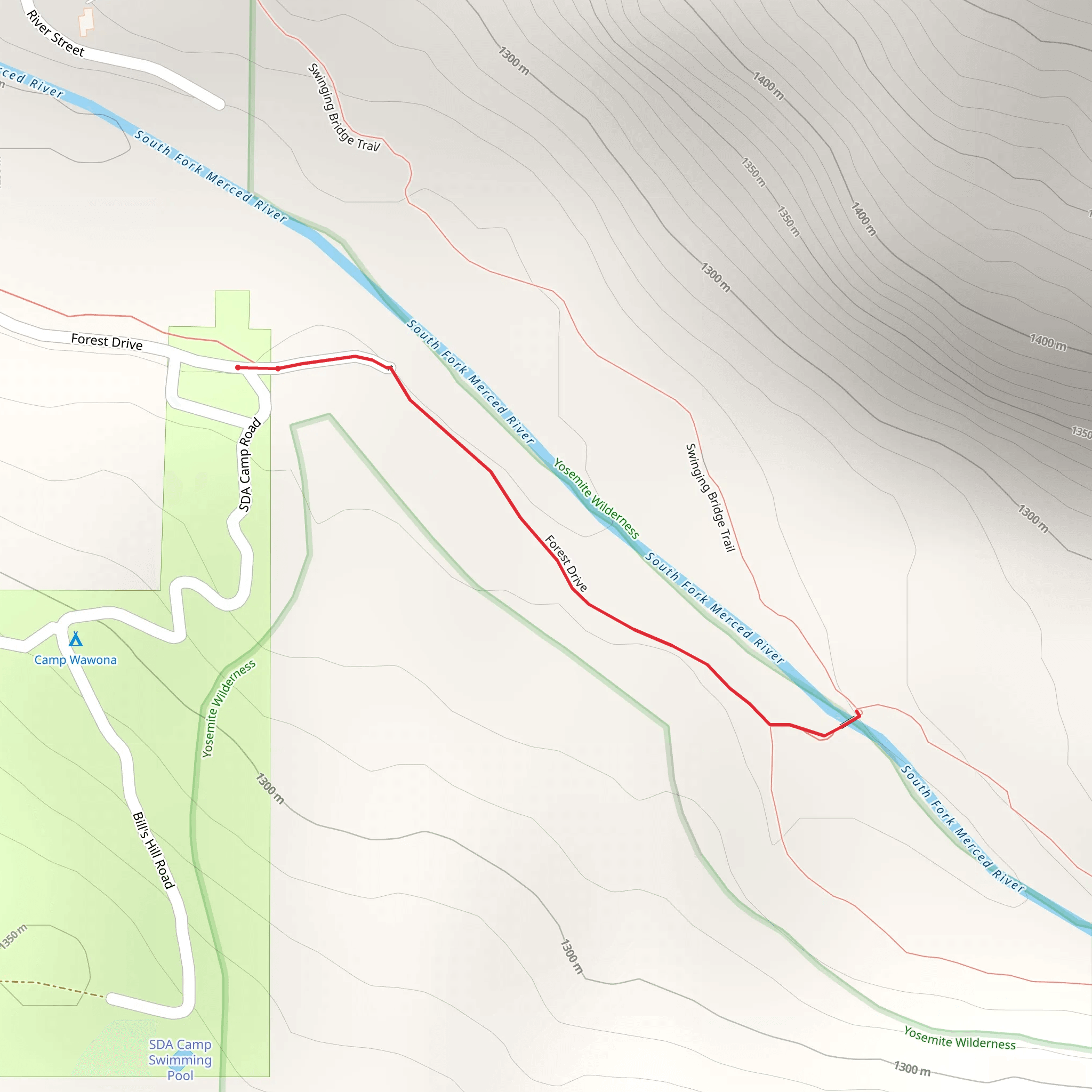 Wawona Swinging Bridge Trail mobile static map