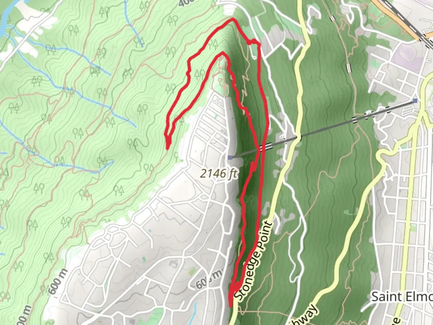An image depicting the trail Cravens House, Mountain Beautiful and Hardy Loop Trail and its surrounding area.