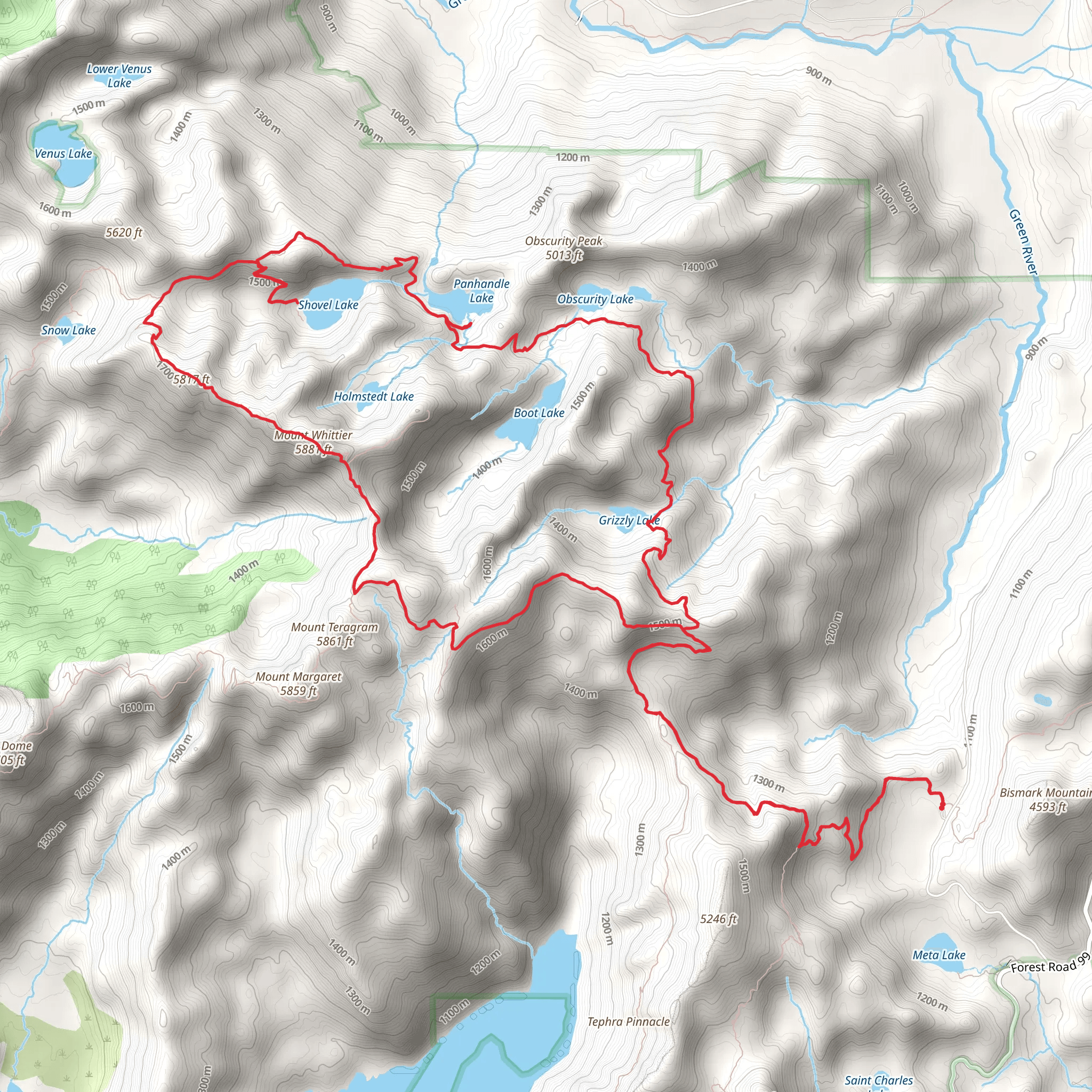 Whittier Ridge Trail and Lakes Trail mobile static map