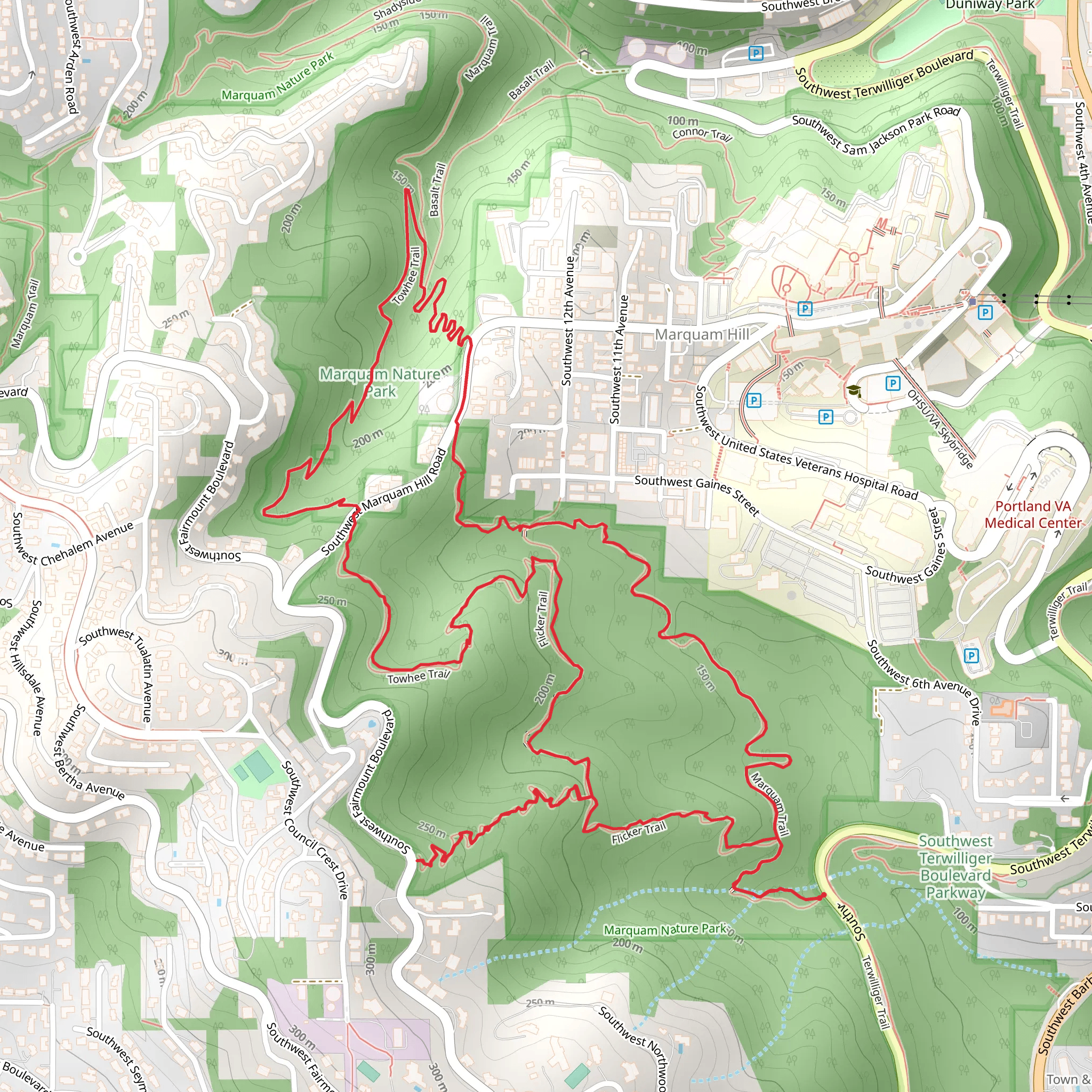 Marquam Hill, Towhee Trail and Flicker Trail Loop mobile static map