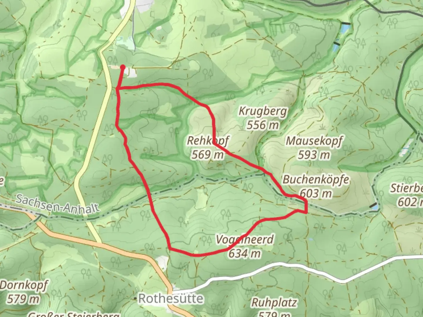 An image depicting the trail Rehkopf and Harzklub Weg and its surrounding area.