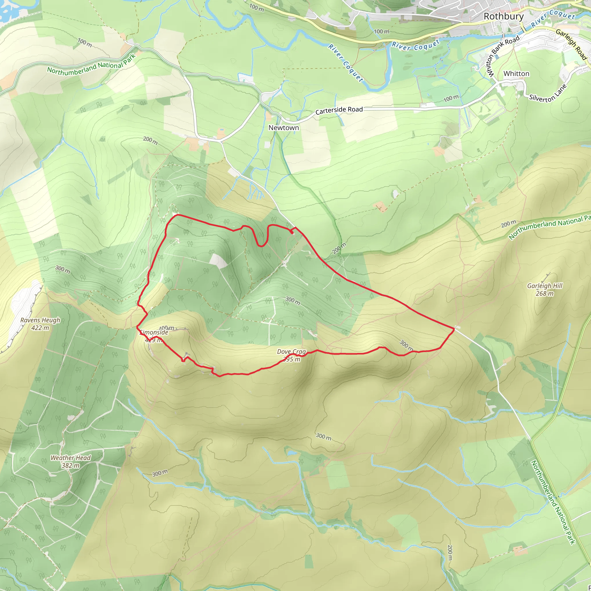 Dove Crag and Simonside Loop mobile static map