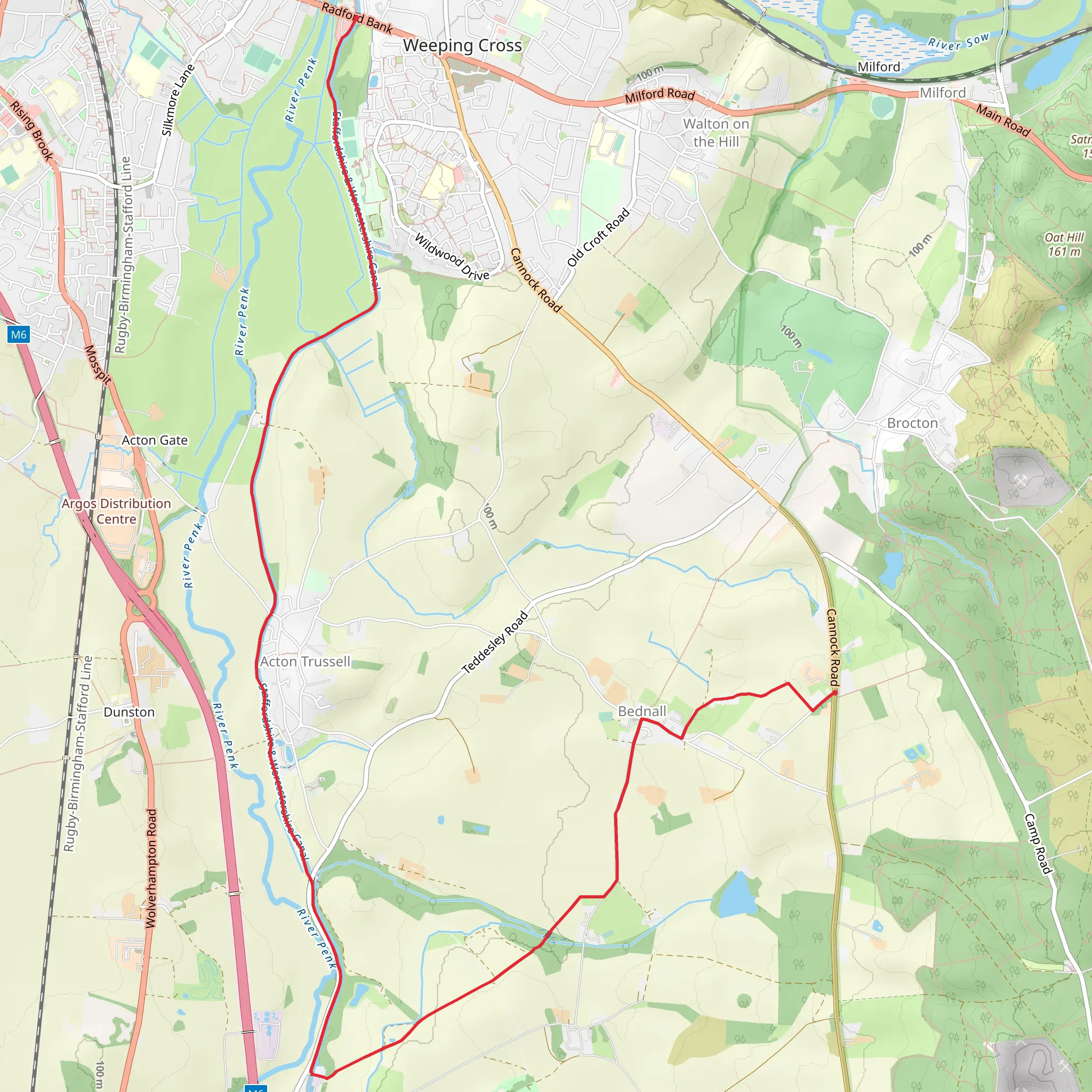 Bednall and Acton Trussell from near Stafford mobile static map