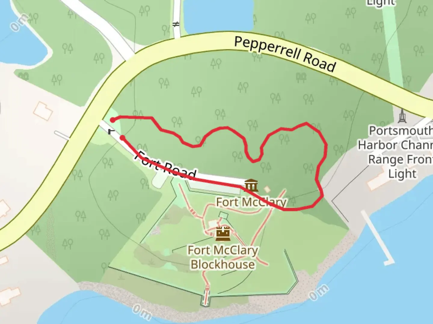 An image depicting the trail Fort McClary State Historic Site Loop and its surrounding area.