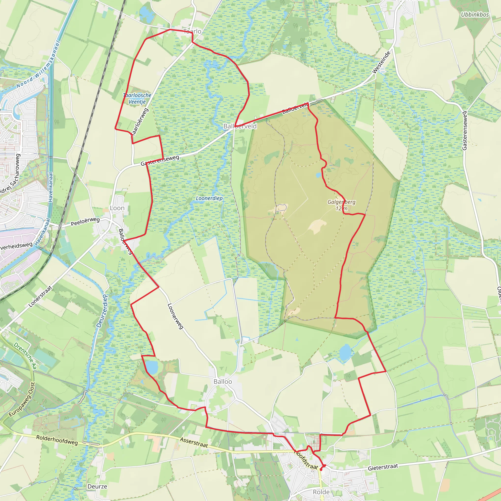Kampsheide, Taarlose Veentje and Balloeerveld Loop mobile static map