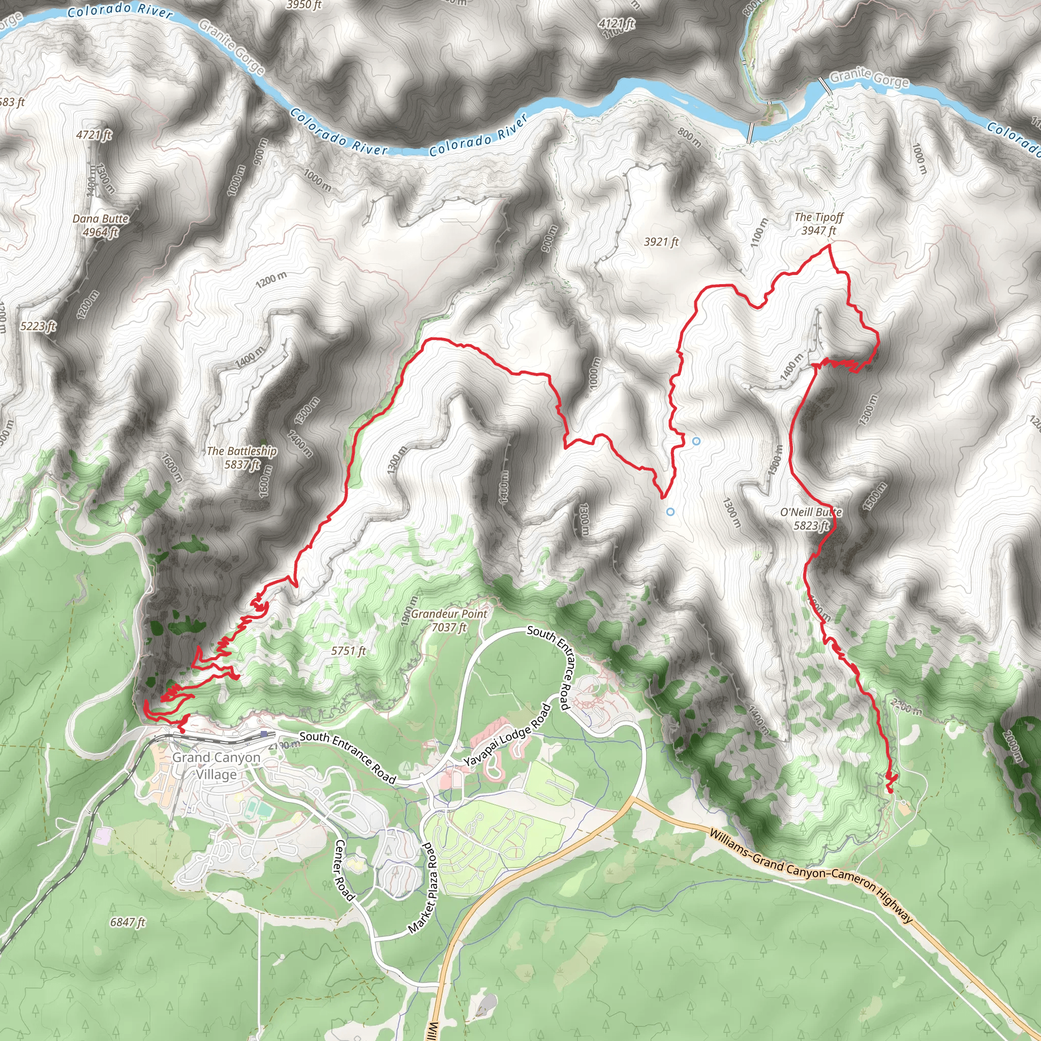 Arizona Trail to Bright Angel Trail mobile static map