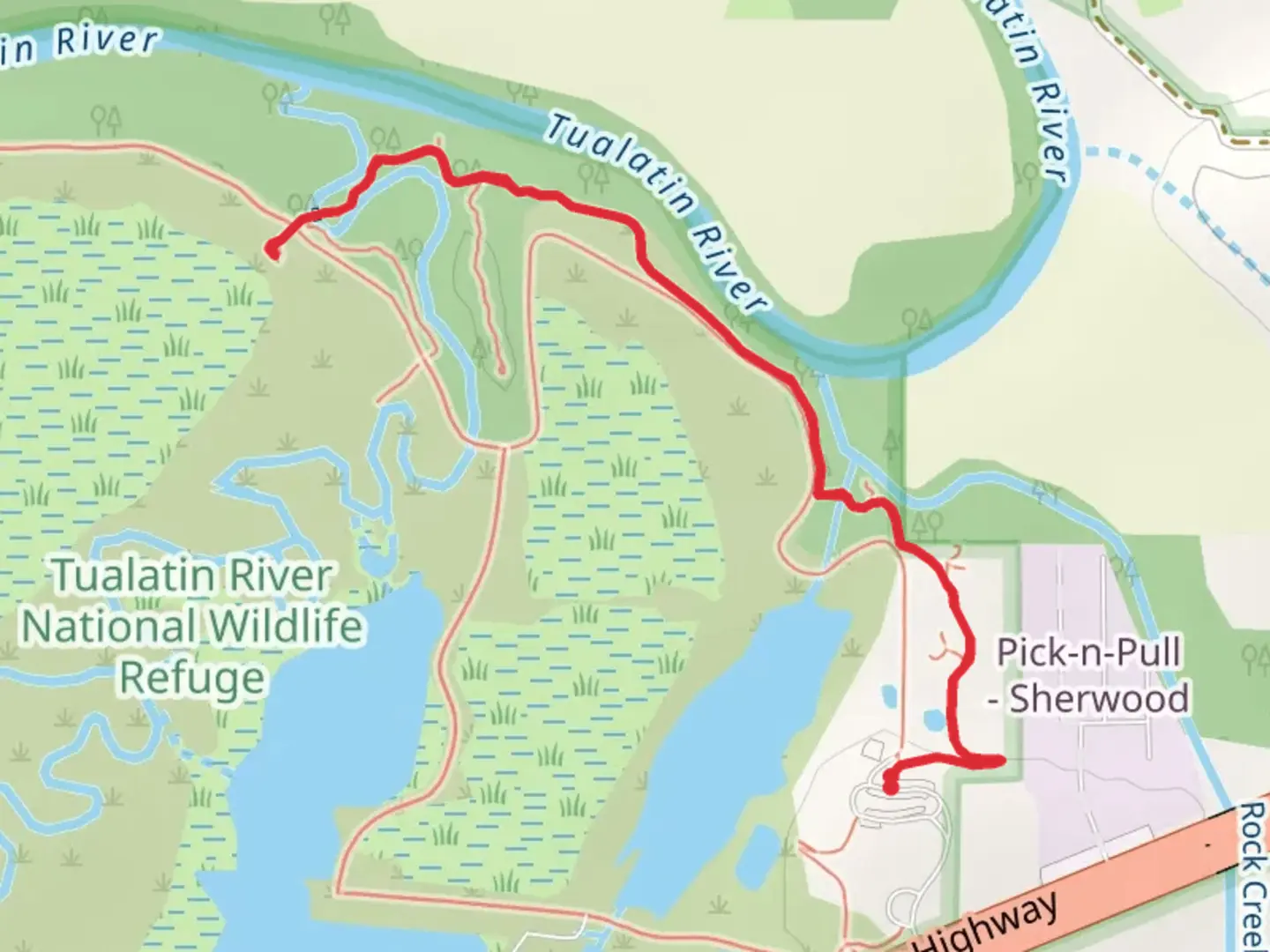 An image depicting the trail Tualatin River and Wetland Trail and its surrounding area.