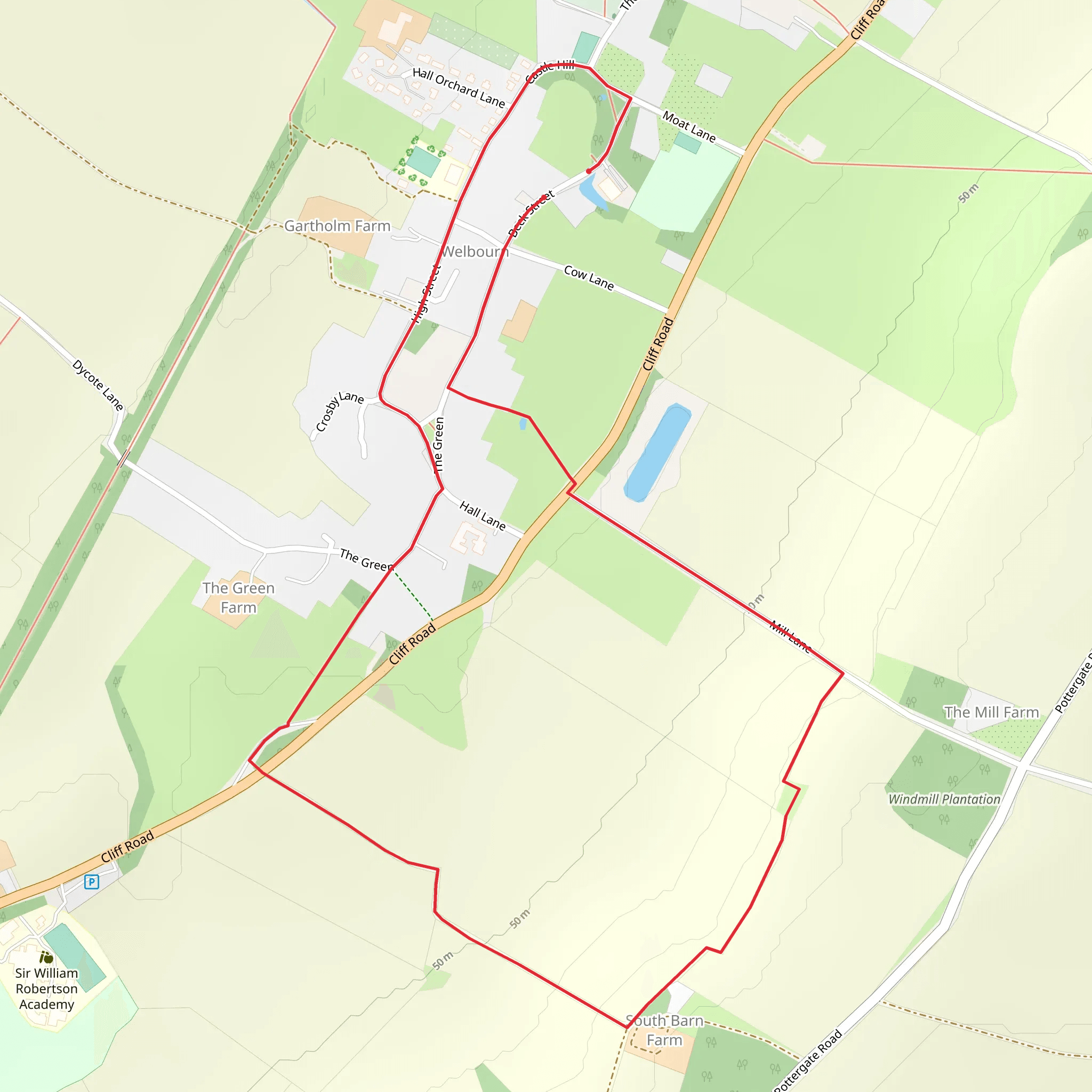 Welbourn Village Hall Loop mobile static map