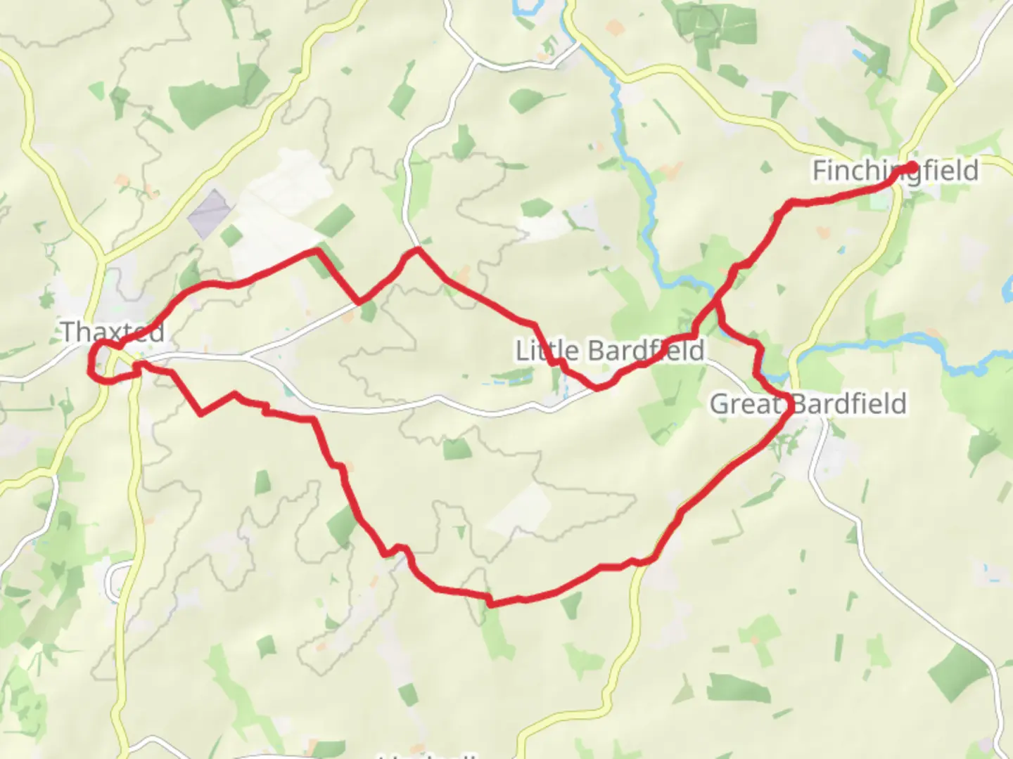 An image depicting the trail Finchingfield to Thaxted Loop and its surrounding area.