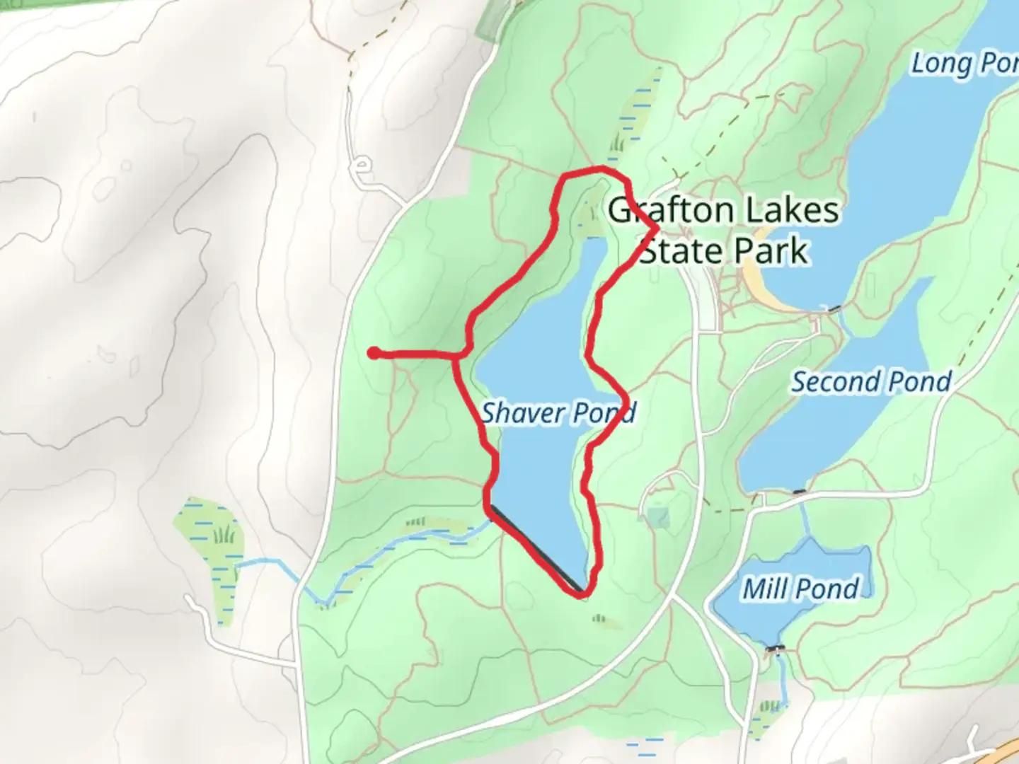 An image depicting the trail Shaver Pond Trail and its surrounding area.