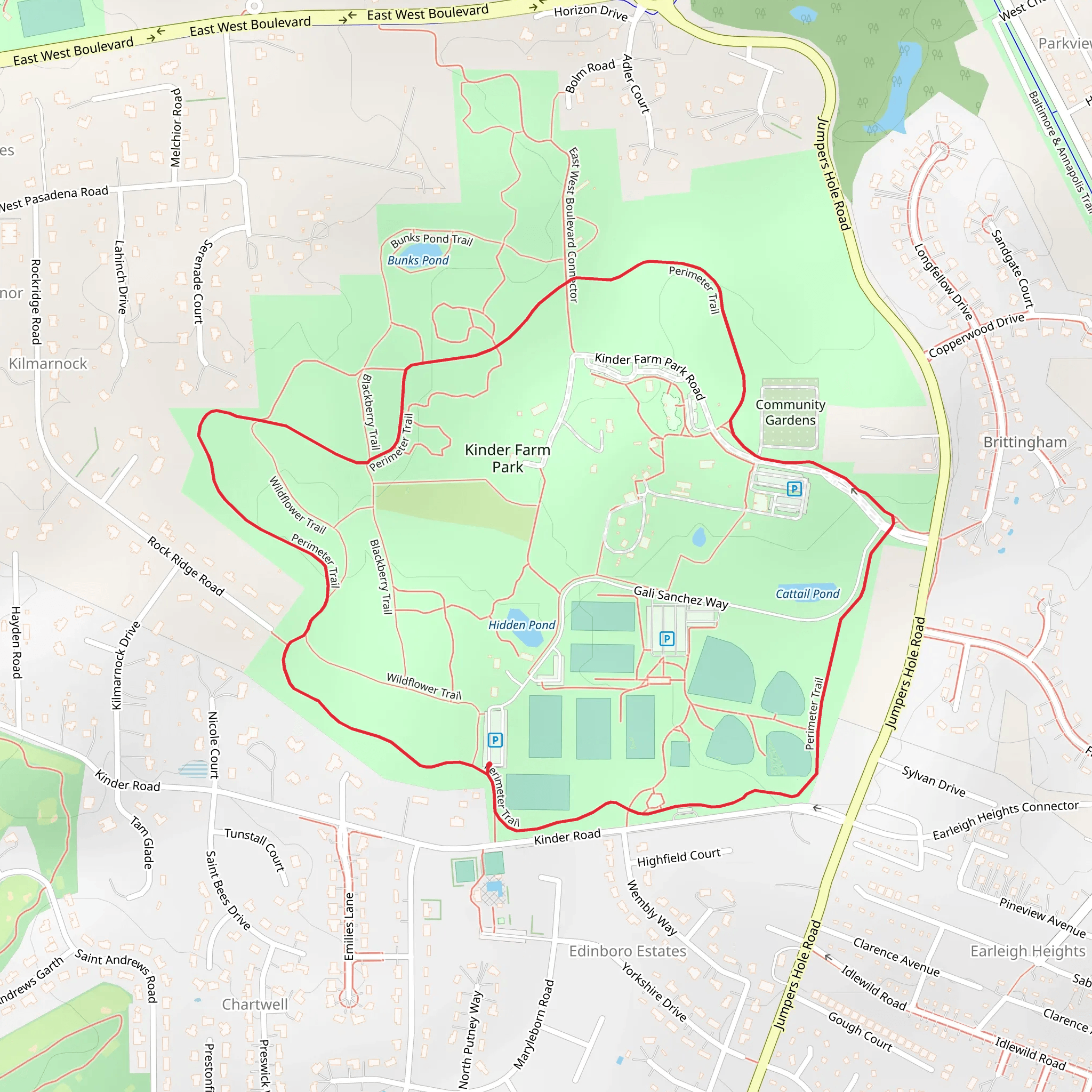 Kinder Farm Park Loop and Perimeter Trail mobile static map