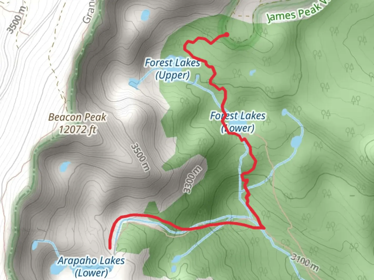 An image depicting the trail Arapaho Lakes Trail and its surrounding area.