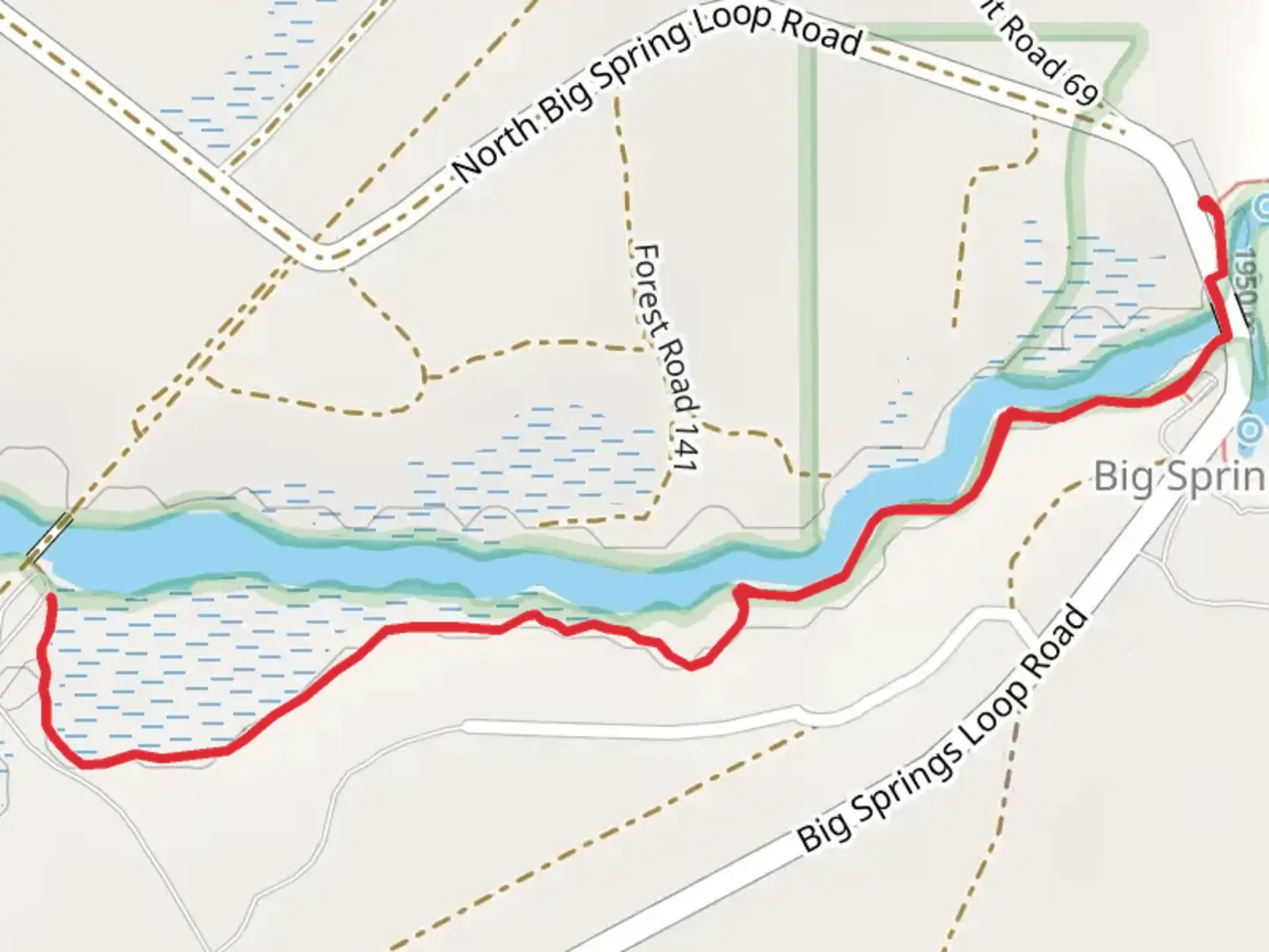 An image depicting the trail Henry's Fork Shore Walk - Big Springs and its surrounding area.