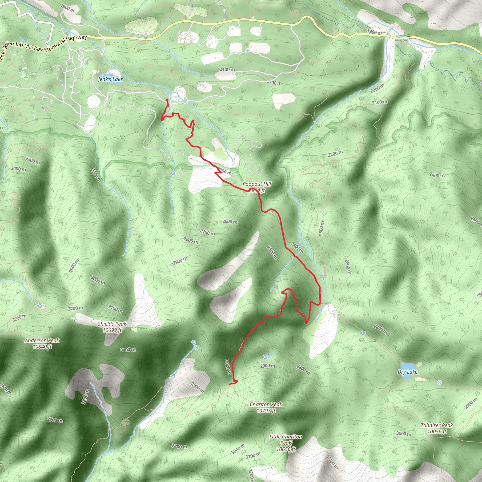 Dollar Lake Saddle and Poopout Hill via South Fork Trail mobile static map