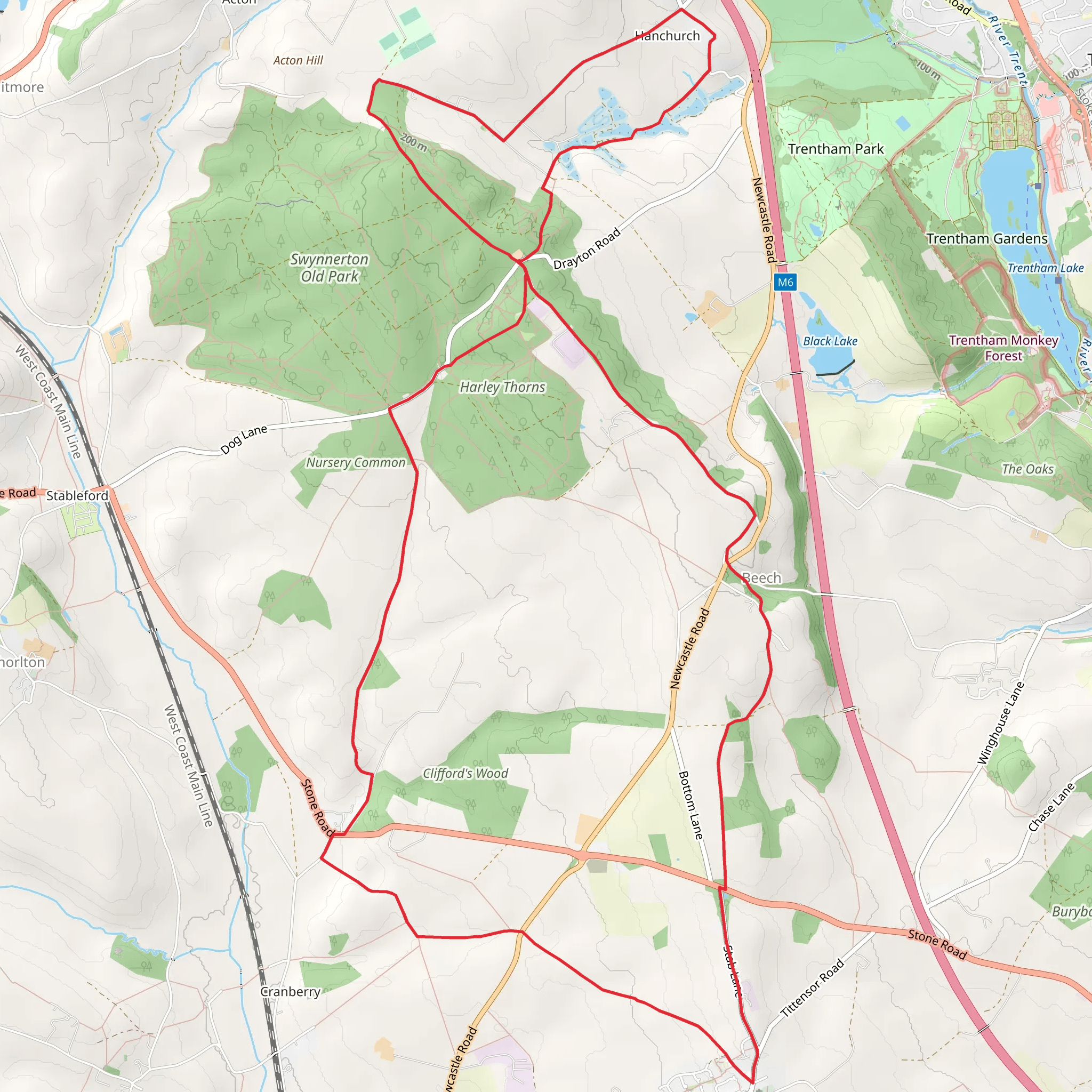 Hanchurch Woods Loop mobile static map