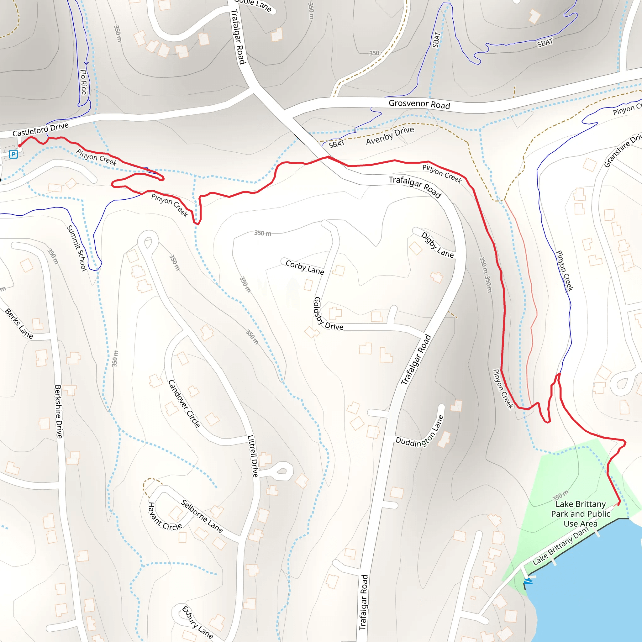 Lake Brittany via Pinyon Creek mobile static map