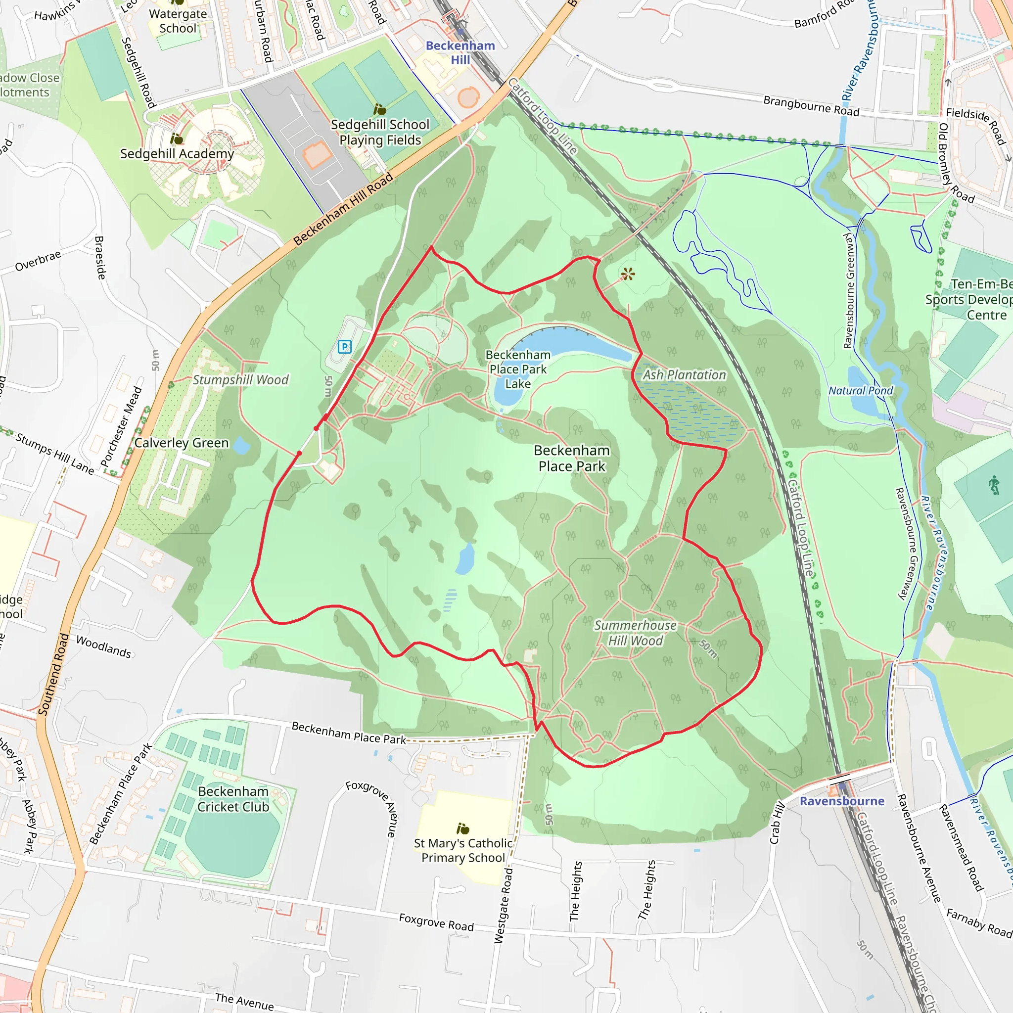 Beckenham Place Park Loop mobile static map