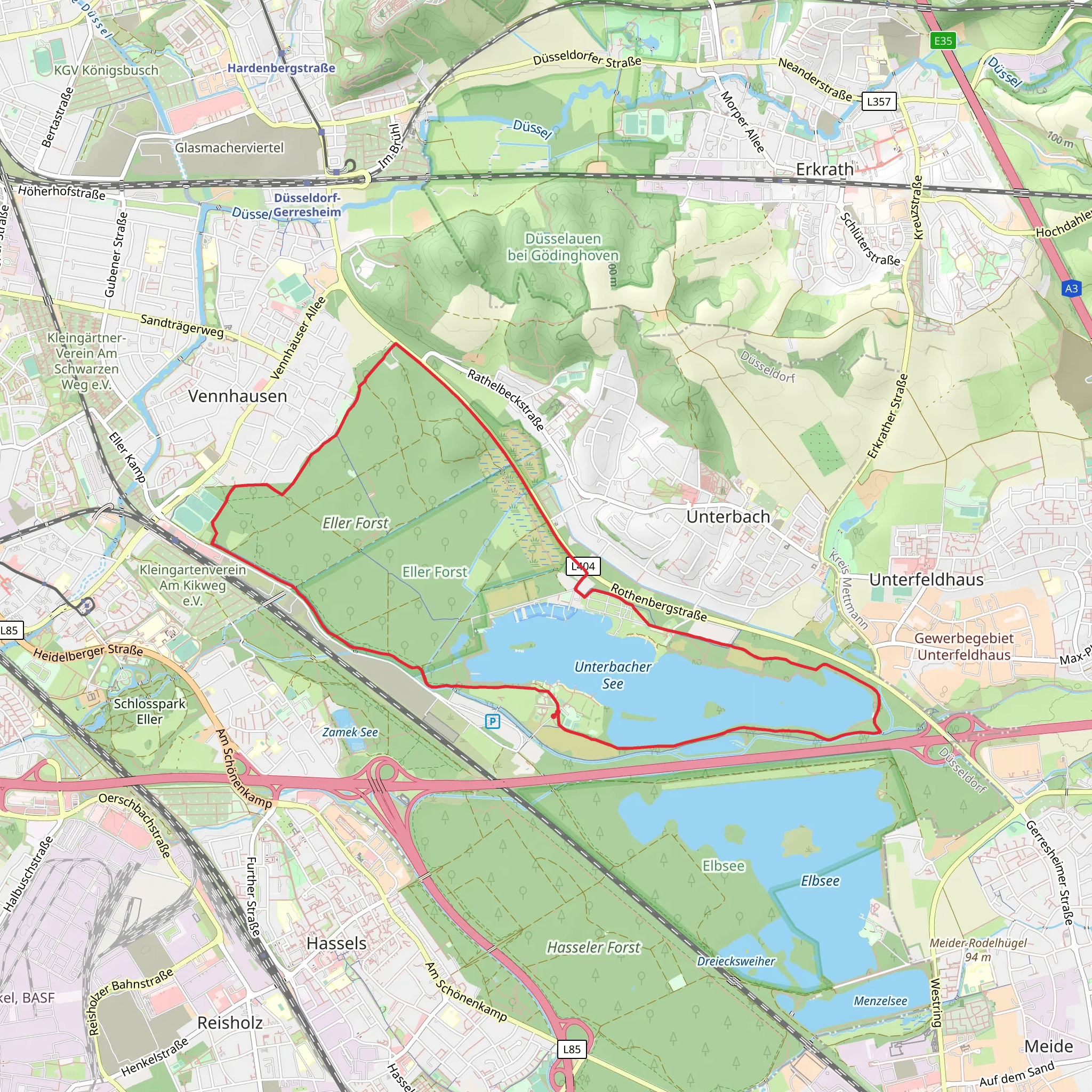 Unterbacher See Loop via Rundweg mobile static map