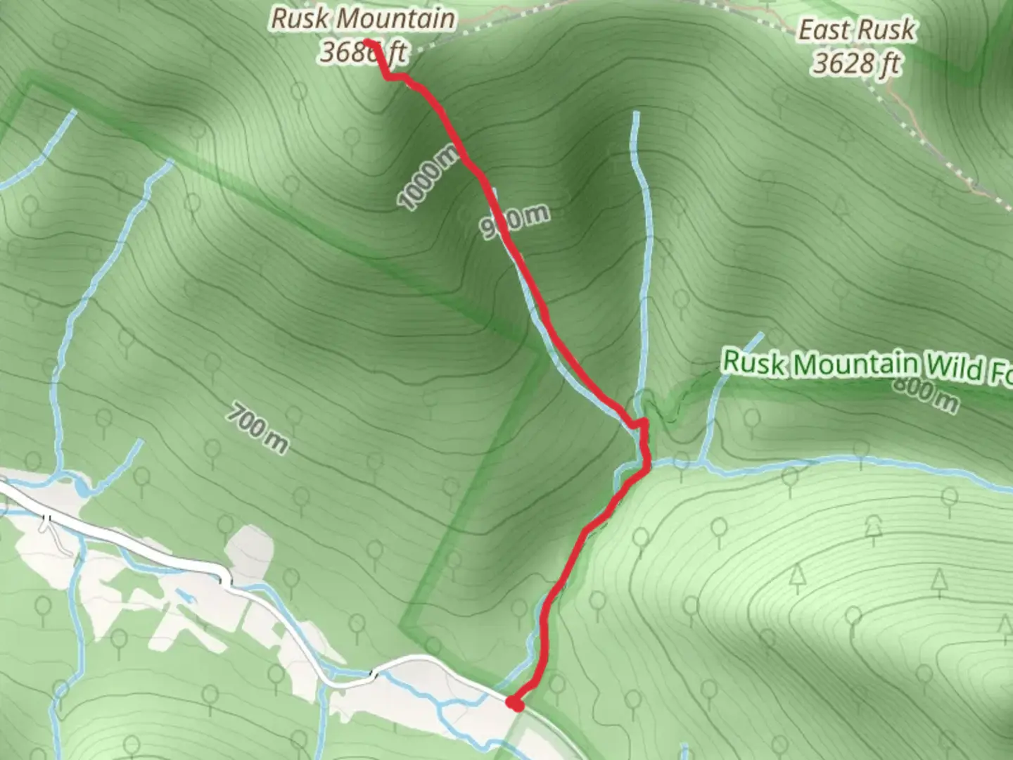 An image depicting the trail Rusk Mountain from Spruceton Road and its surrounding area.