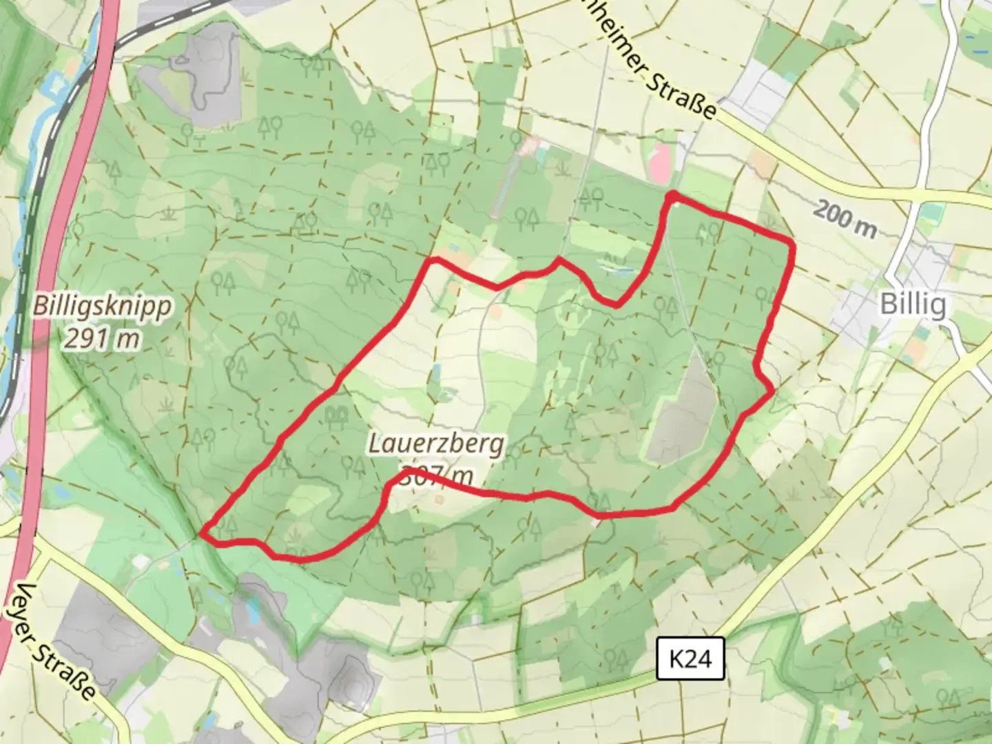 An image depicting the trail Tour Burg Zievel and Tour Lauerzberg and its surrounding area.