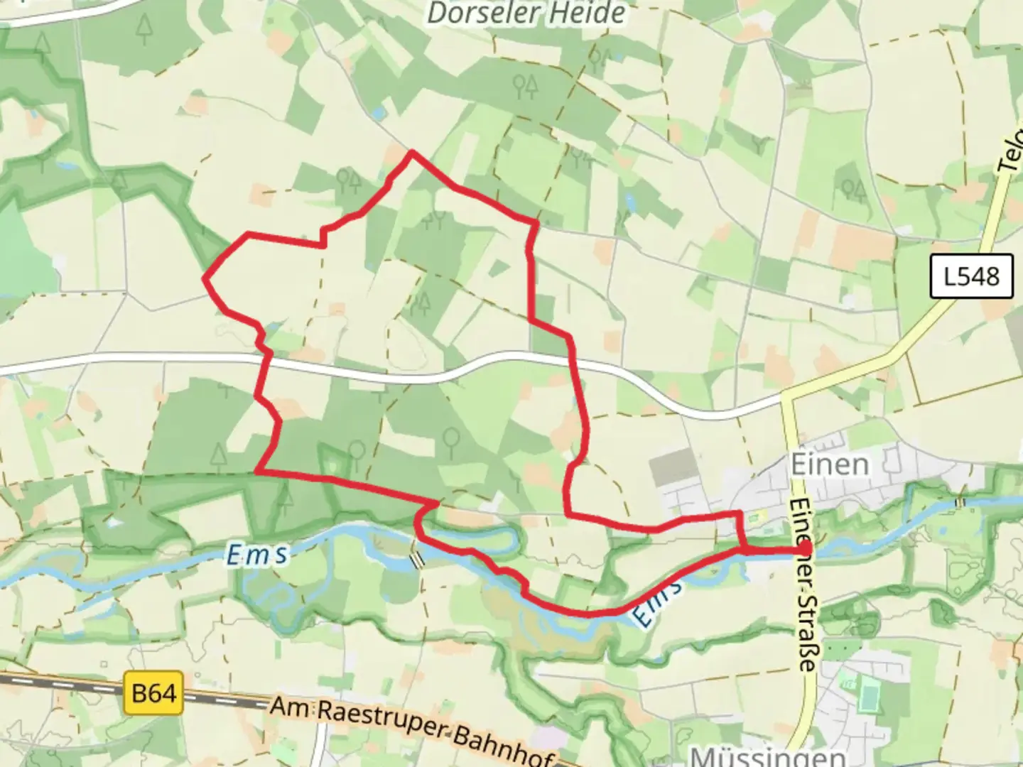 An image depicting the trail Naturschutzgebiet, Kerkhoff and Einen Loop and its surrounding area.