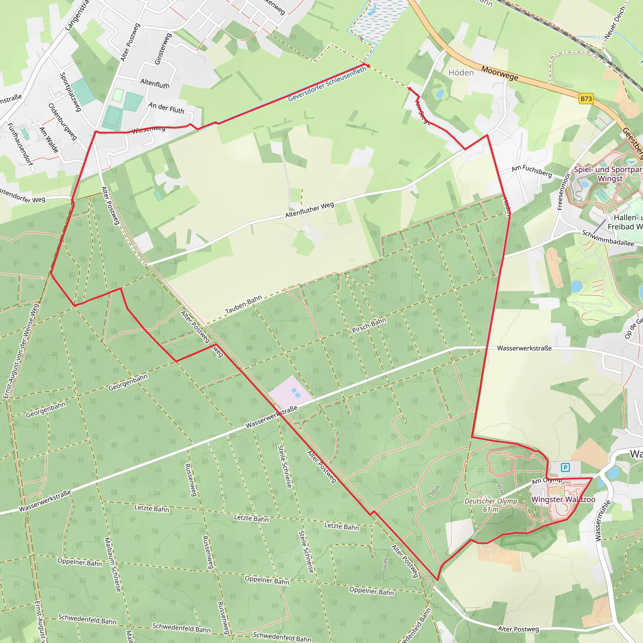Kurpark via Alter Postweg and Höden mobile static map